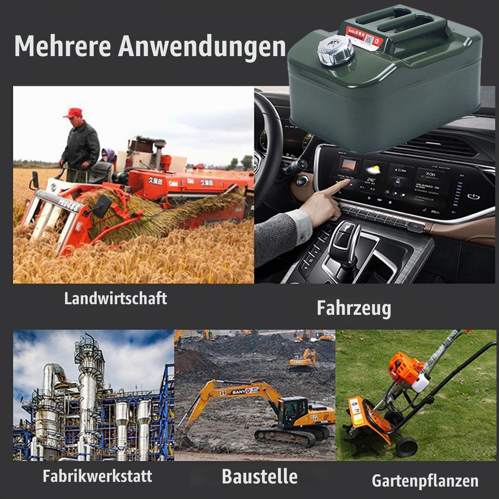 Metall-Kanister 10L Kanister Für Benzin, Und Andere Gefahrgüter, Reservekanister Benzinkanister Kraftstoffkanister Treibstoffkanister Mit Dreistangengriff, Kraftstoffbehälter Aus Edelstahl