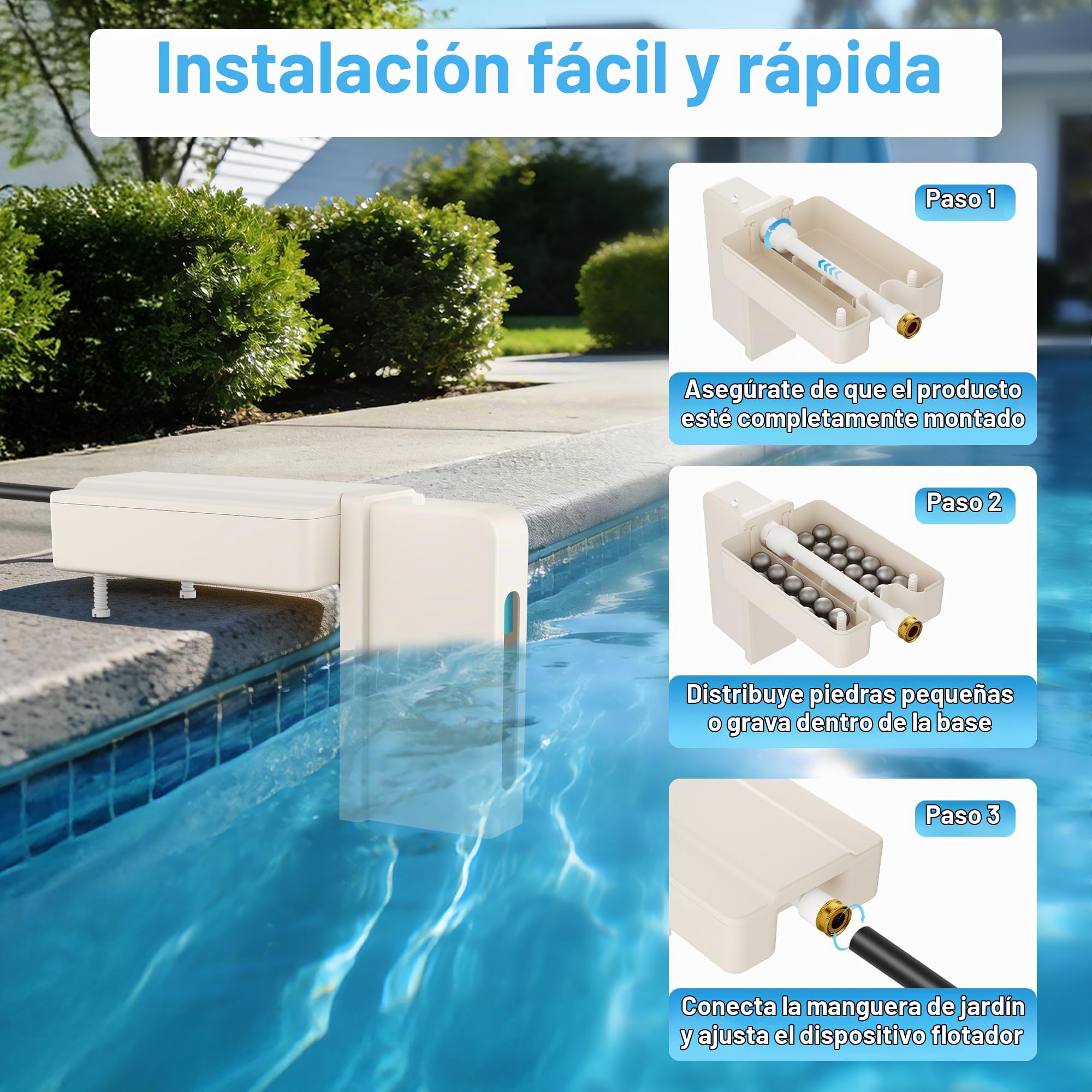 Llenador automático de piscina, nivelador de agua para piscinas/spas/estanques, gris y blanco | Válvula de llenado ajustable automática, para piscinas, spas, estanques, fuentes, control de nivel de agua, fácil instalación