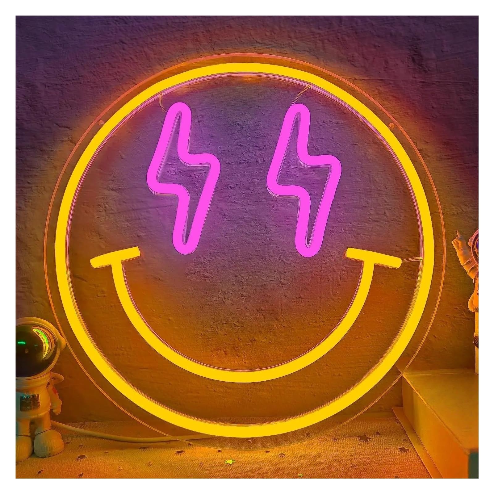SHOUXI Sign Lamp Cute Smiley Face Neon Sign Light Dimmable USB Powered for Bedroom Girls Room Teen Birthday Party Wall Art Decor 29cmx29cm