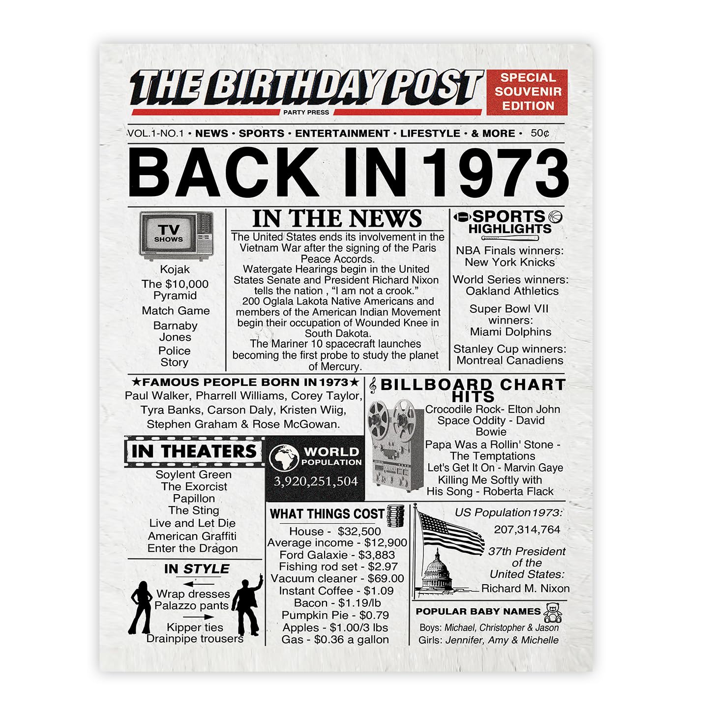 amazon-com-52nd-birthday-poster-unframed-back-in-1973-newspaper-happy-52nd-birthday-gifts-for-men-women-vintage-retro-born-in-1973-8x10-inch-fifty-two-fifty-second-bday-party-decor-decoration-posters for Back In 1973 Free Printable Amazon.com: 52nd Birthday Poster Unframed - Back In 1973 Newspaper - Happy 52nd Birthday Gifts for Men Women Vintage Retro Born In 1973, 8x10 Inch Fifty-Two Fifty-Second Bday Party Decor Decoration: Posters for Back In 1973 Free Printable
