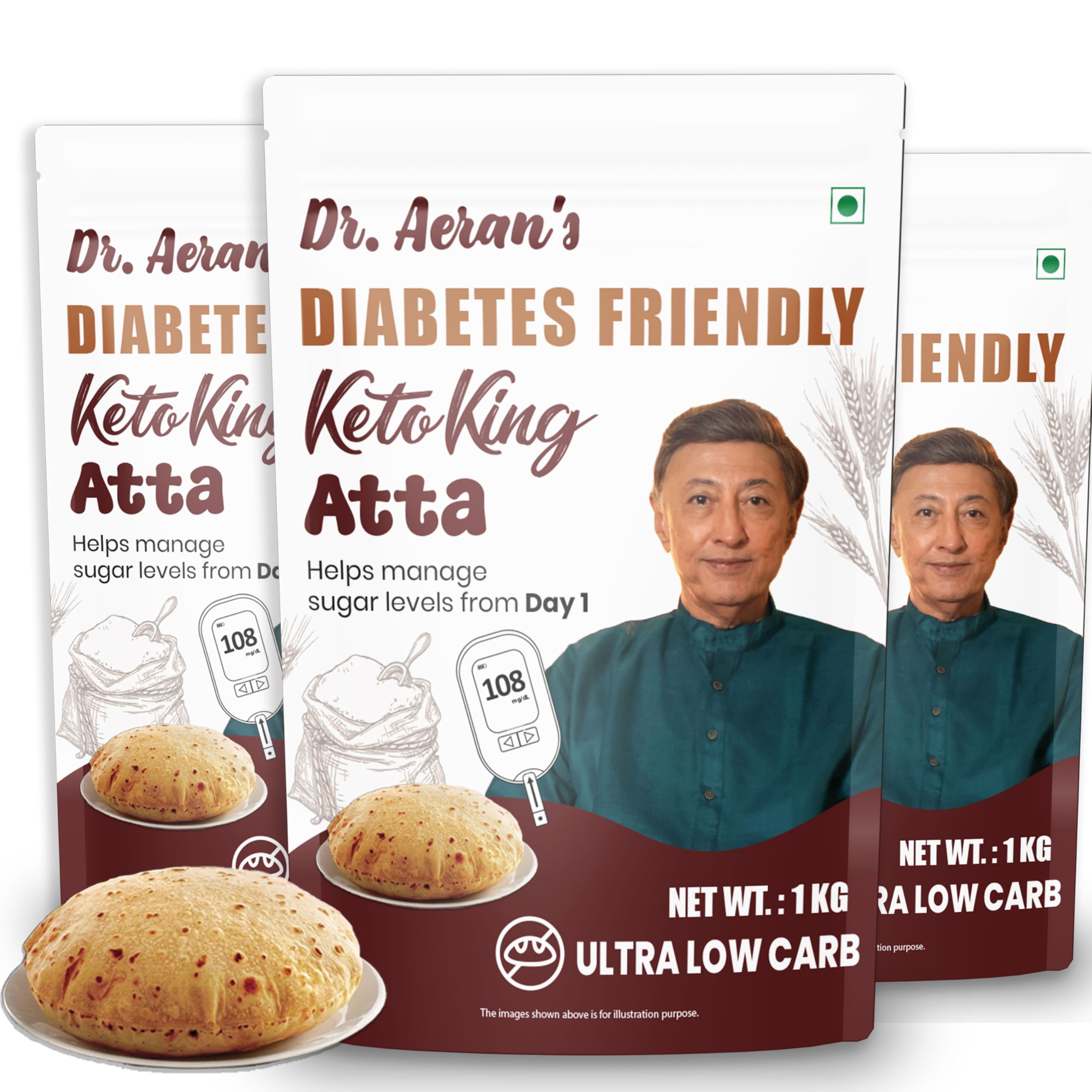 Dr. Aeran's Diabetes Friendly Keto King Atta, 3Kg, Ultra Low Carb, Low GI Atta for Sugar Release Control, Diabetic Atta For Diabetic Care, High Fiber Flour, Sugar Control Keto Atta