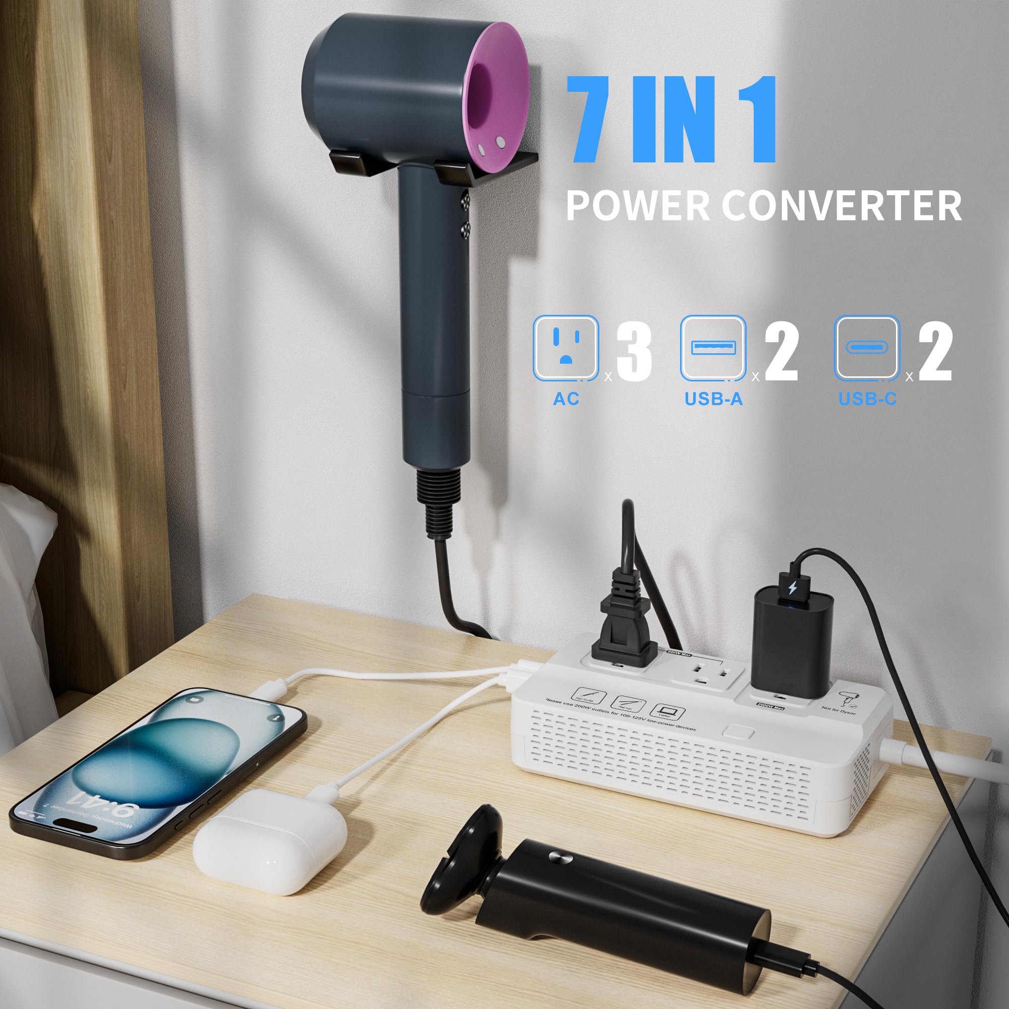 Adaptador convertidor de Voltaje de 220 V a 110 V: Transformador de Enchufe de regleta de Viaje Internacional de Estados Unidos a Europa, secador de Pelo eléctrico de 2000 W, convertidores de Salida