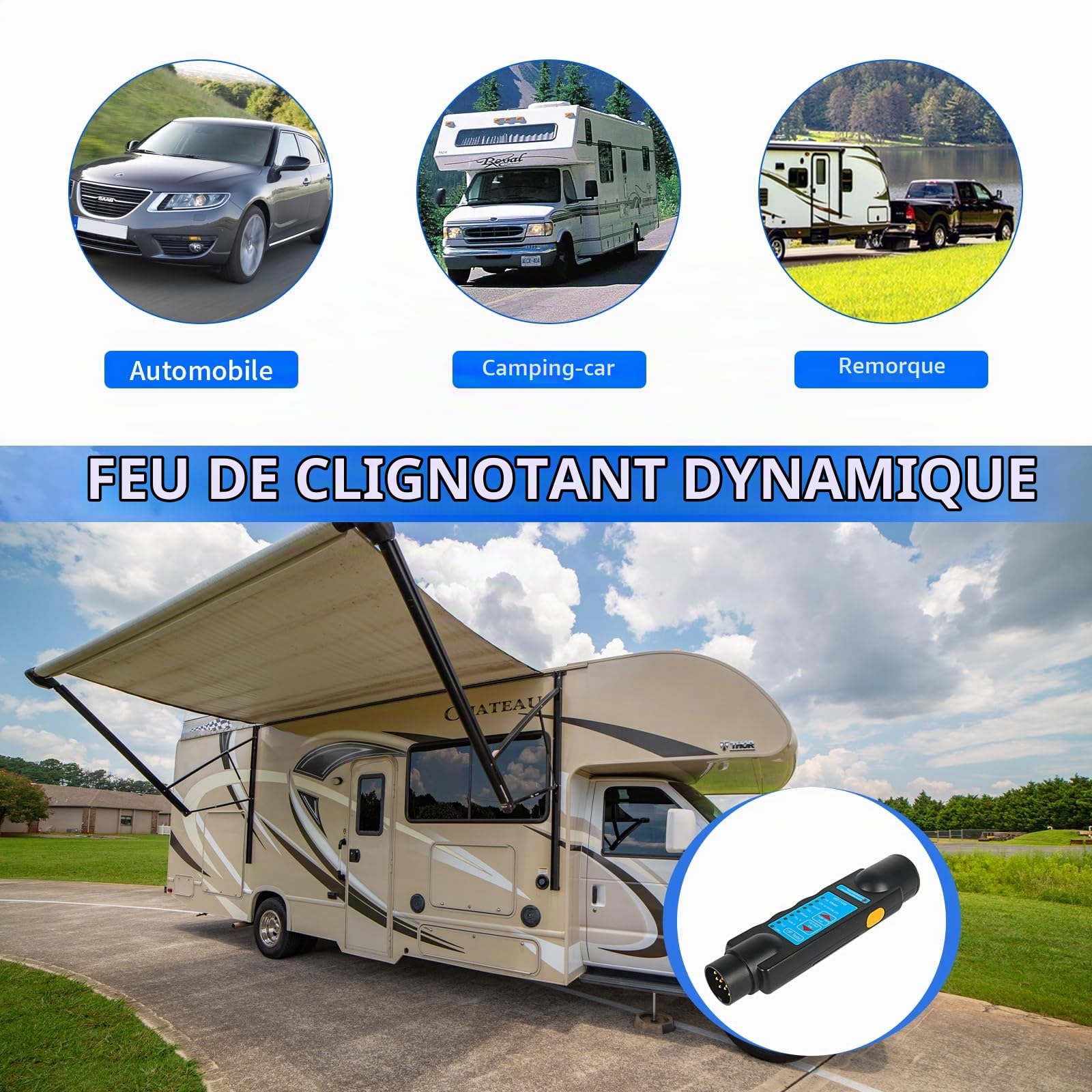 AOHEWEI 13 Broches Feux De Remorque Testeur pour Fiche Et Prise Diagnostic des Circuits électriques Câblage 12v Connecteur De Remorquage Voiture Caravane