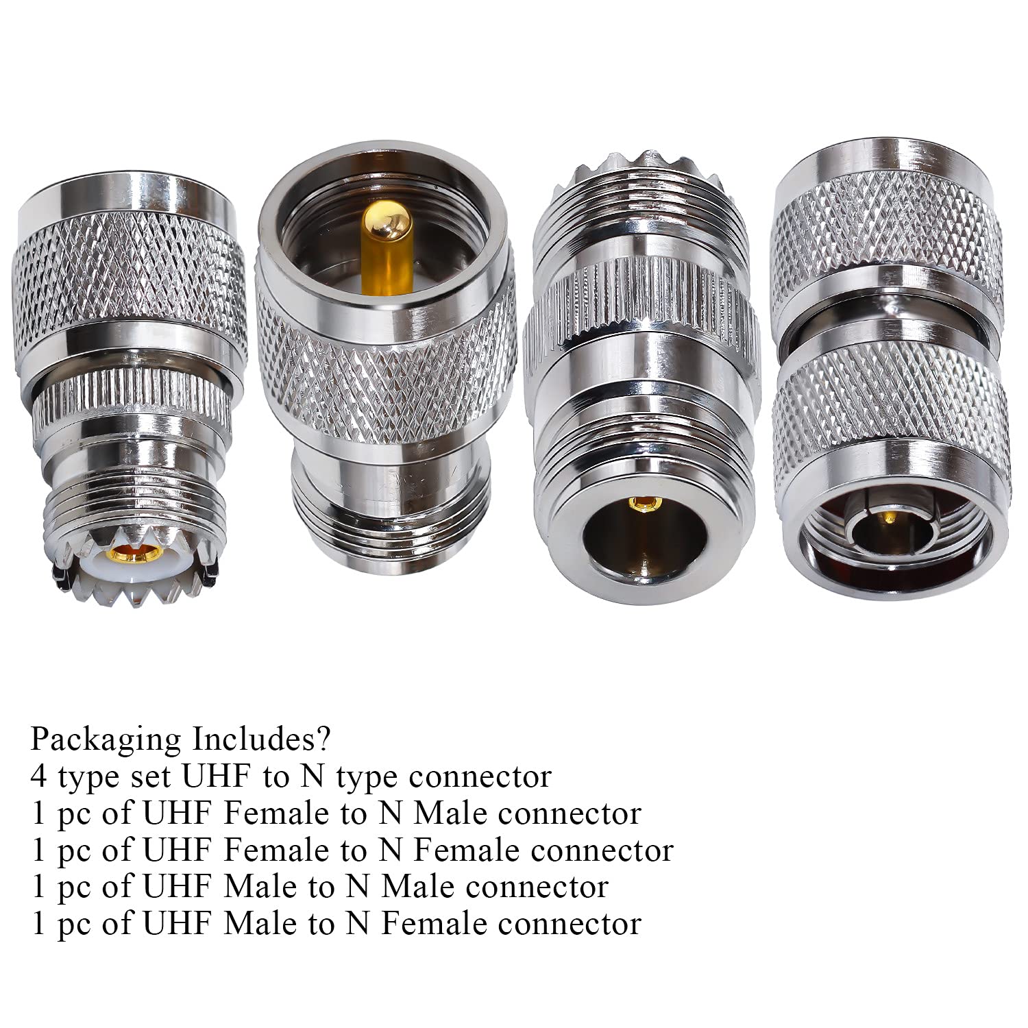 TUOLNK Zestaw typów 4 UHF do typu N Adapter koncentryczny RF Zestaw złączy koncentrycznych UHF do N Złącze typu jack dla kabla koncentrycznego / telekomunikacyjnego Adapter UHF męski / żeński na N męski / żeński