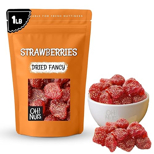 Oh! Nuts Fresas secas Fancy - 1 libra - Frutas secas endulzadas - Bocados de frutas deshidratadas - Empaquetado en bolsa con cierre de cremallera de