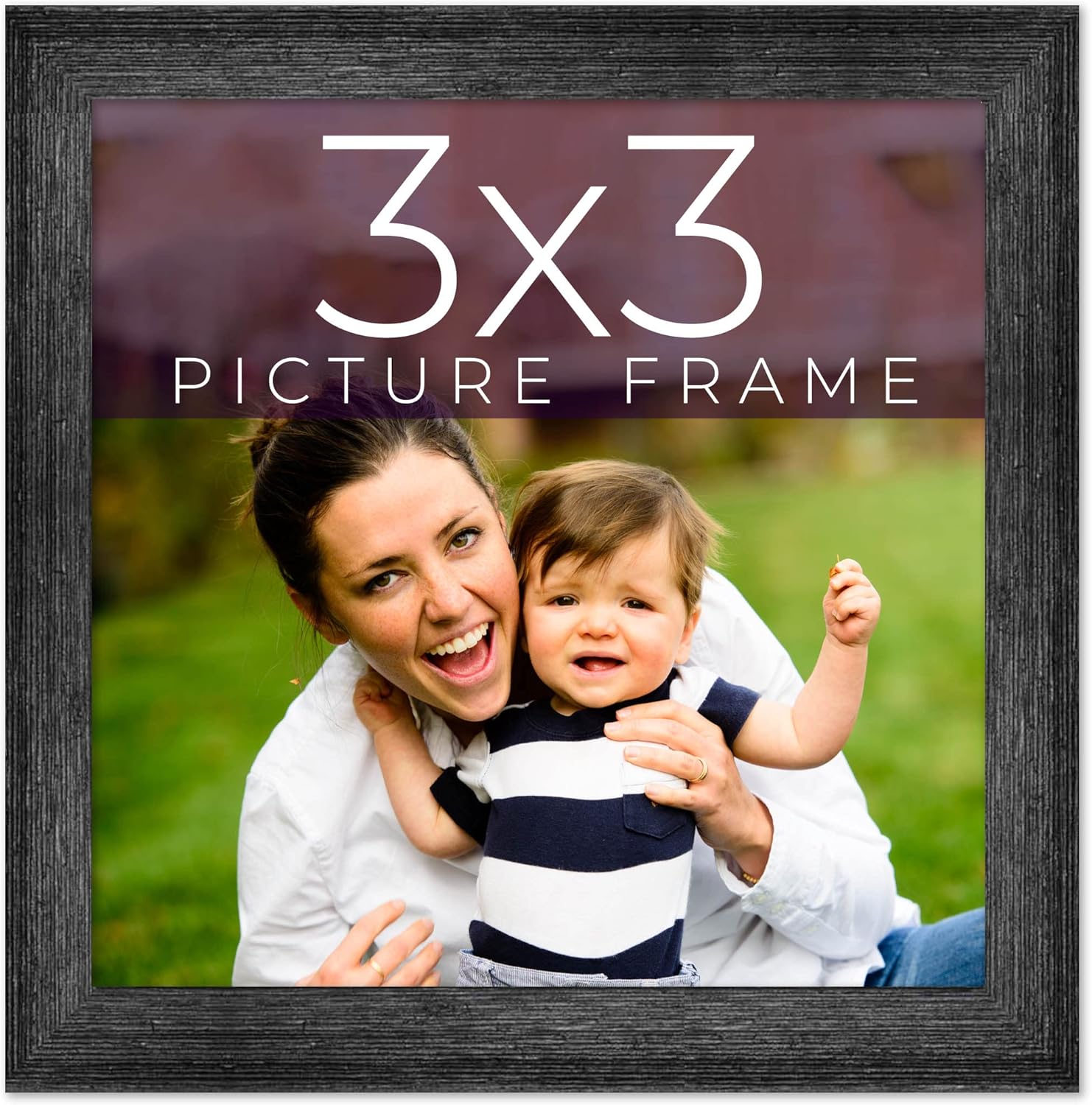 3x3 IN Frame Black Real Wood Picture Frame Width 1.5 Inches | Interior Frame Depth 0.5 Inches | Barn Black Distressed Photo Frame Complete with UV Acrylic, Foam Board Backing & Hanging Hardware