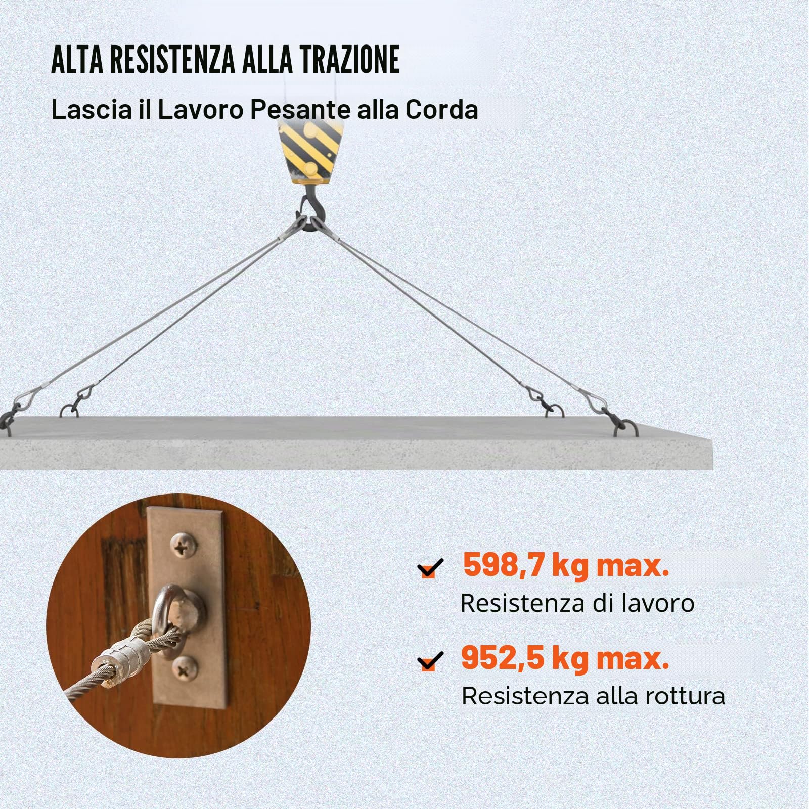 VEVOR Cavo in Acciaio Inossidabile T316 da 150M, Fune Metallica per Cavo Forza di 1T, Corda a Filo da 1x19 Costruzione per Sartiame, Sollevamento, Spinta, Trazione e Trasporto in Energia e Industria