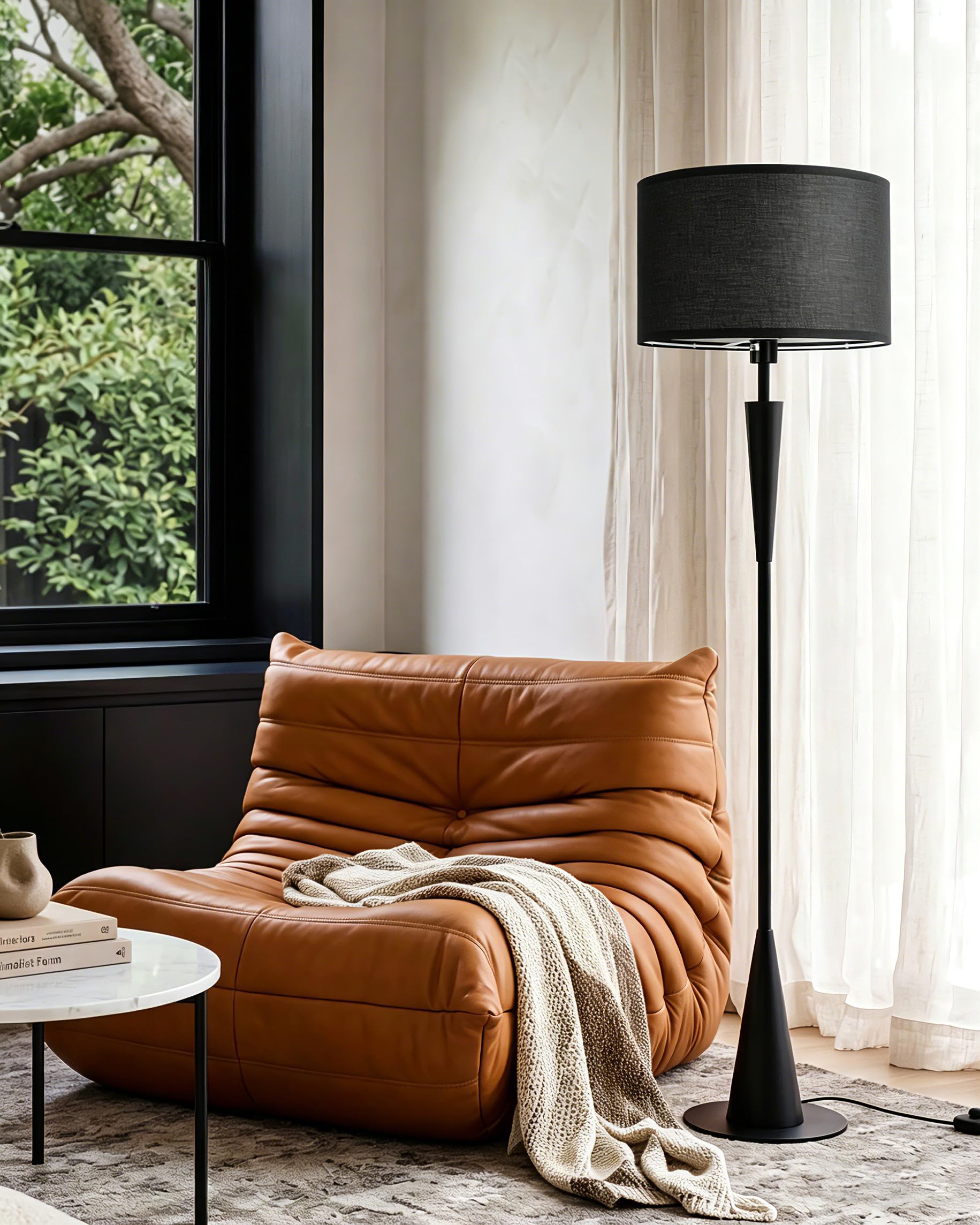 Modern Floor Lamps for Living Room, Standing Lamp with 9W 3 Colour Temperature Bulb, Black Floor Lamp with Foot Switch, Wooden Floor Lamp with Black Fabric Shade for Bedroom, Lounge & Reading Corner