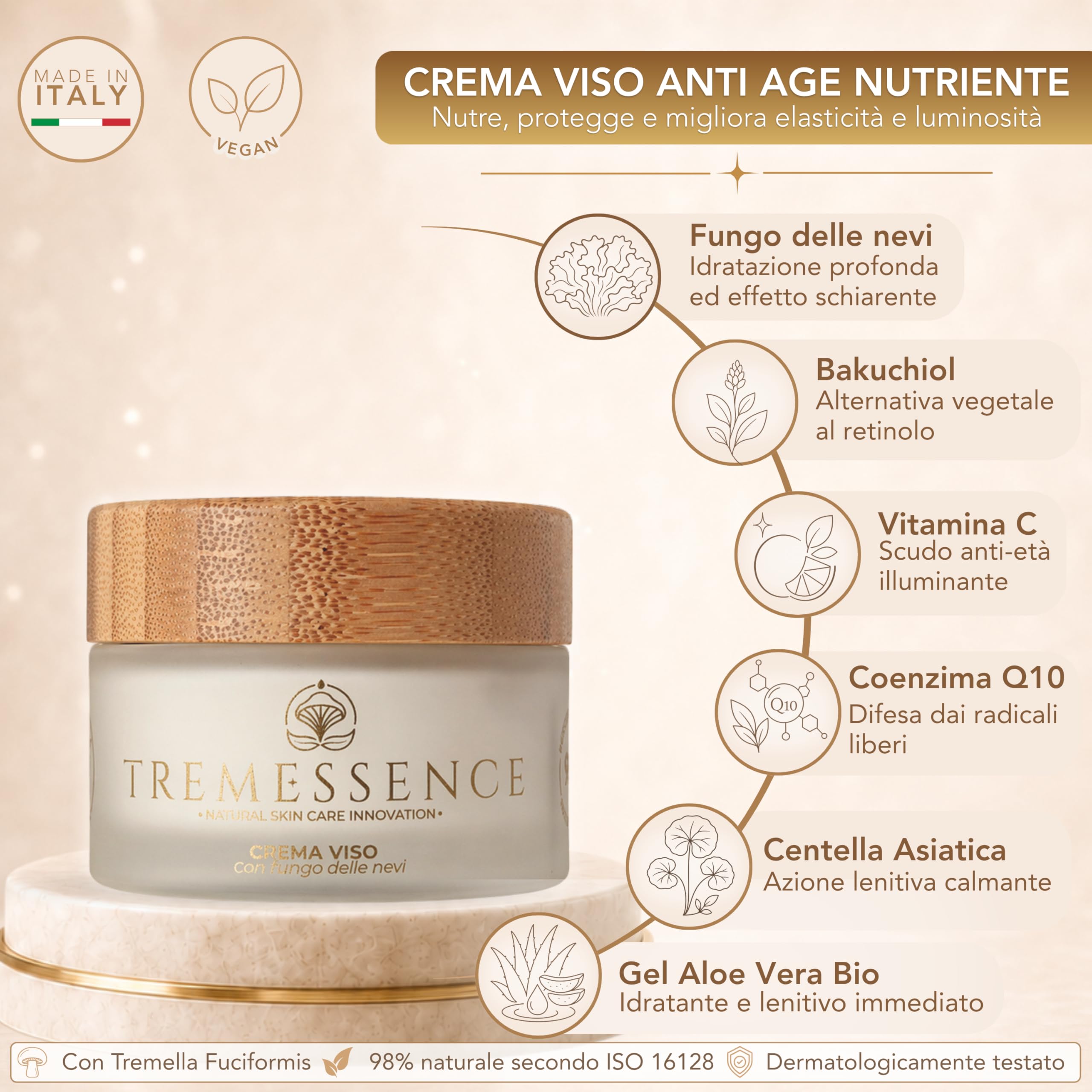 Kit Skincare Viso Naturale Vegan – Siero Viso 50 ml + Crema Viso 50 ml con Fungo delle Nevi, Niacinamide, Peptidi, Bakuchiol, Centella Asiatica, Vitamina C, Aloe, Q10 – Made in Italy