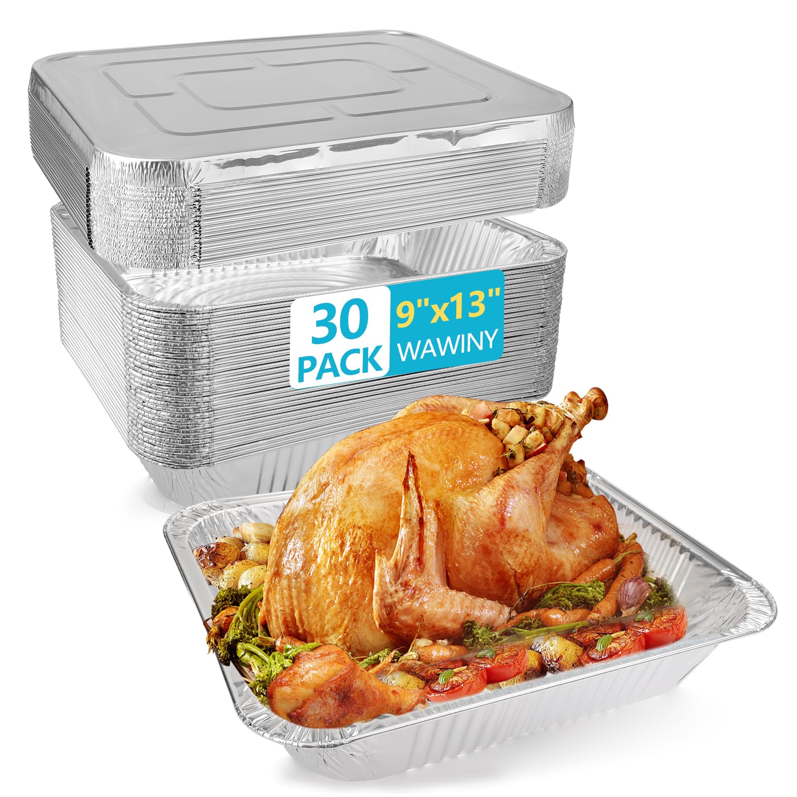 9x13 Thickened Aluminum Foil Pans With Lids, 30Pack Extra Deep Disposable Aluminum Pans for Roasting, Baking, Cooking, Food Prep, Chafing, Steam Table, Oven, Cake, and Party Catering.