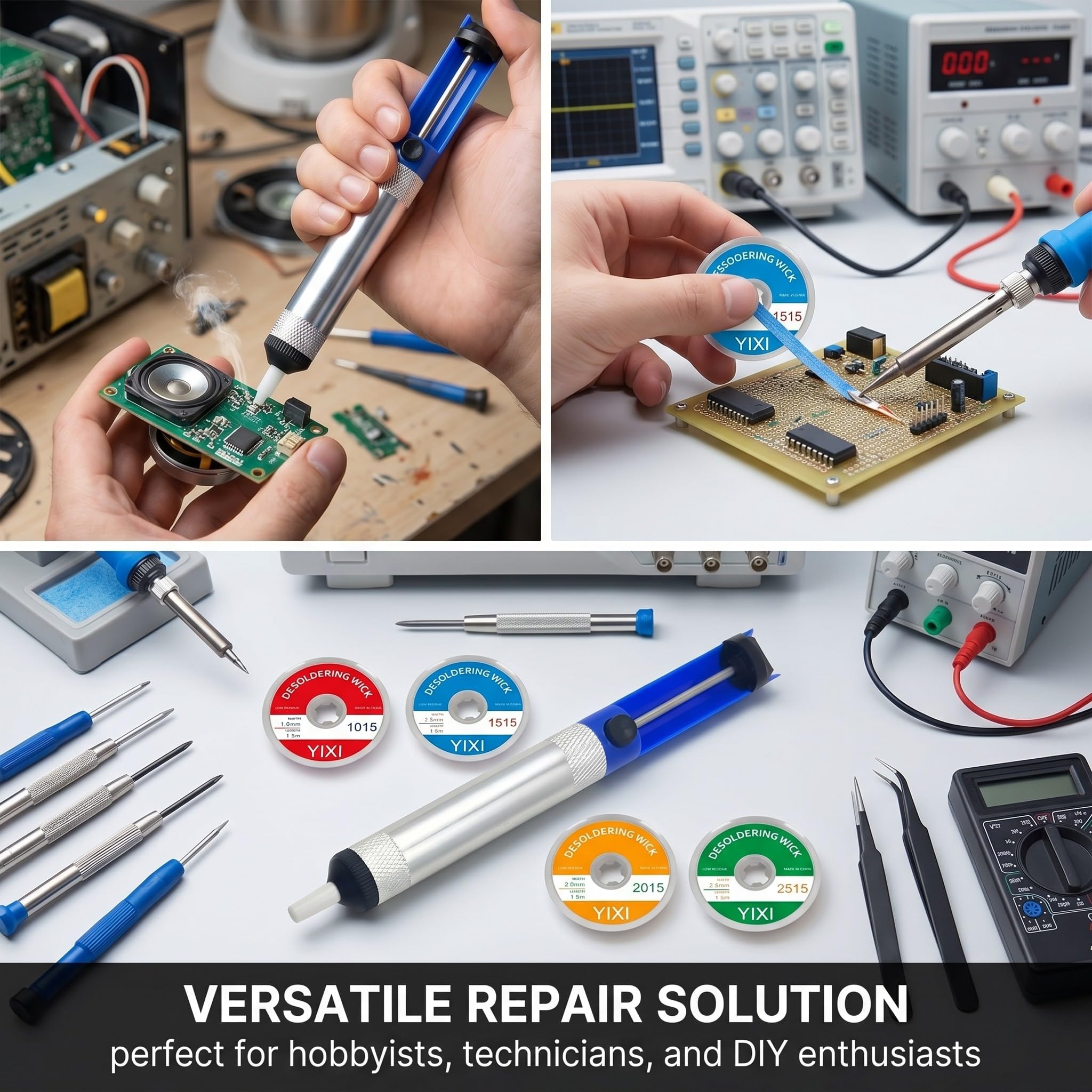 GXGM 5 Pezzi Dissaldatore Aspira Stagno, Treccia Dissaldante, Succhiastagno, Pompe Dissaldanti, Pompa Dissaldante Professionale per l'aspirazione di Stagno di Saldatura liquido