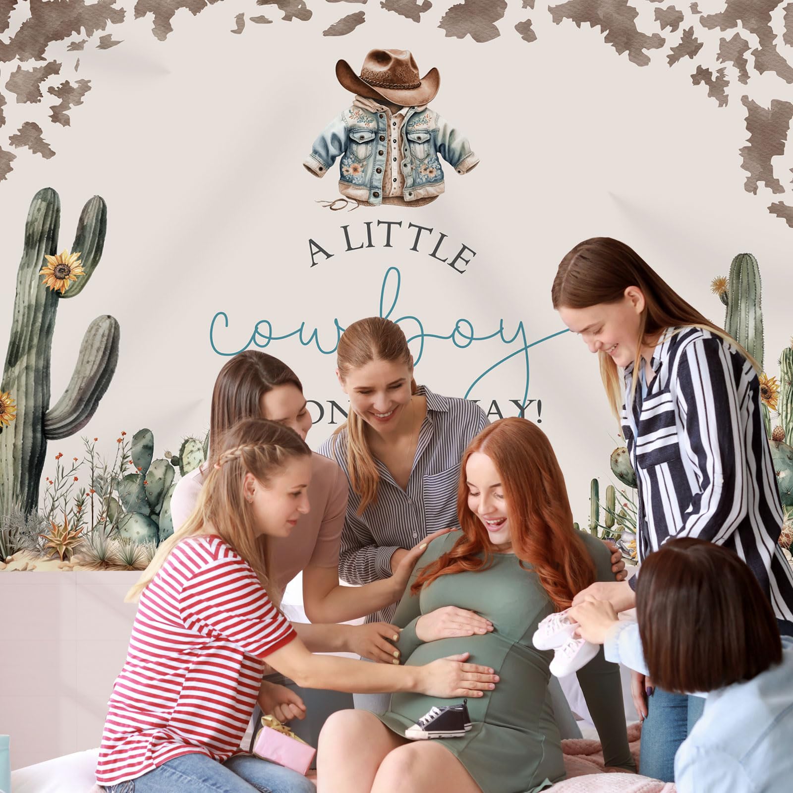 Cow Boy Baby Shower Banner Backdrop - A Little Cowboy Is On The Way - View #2