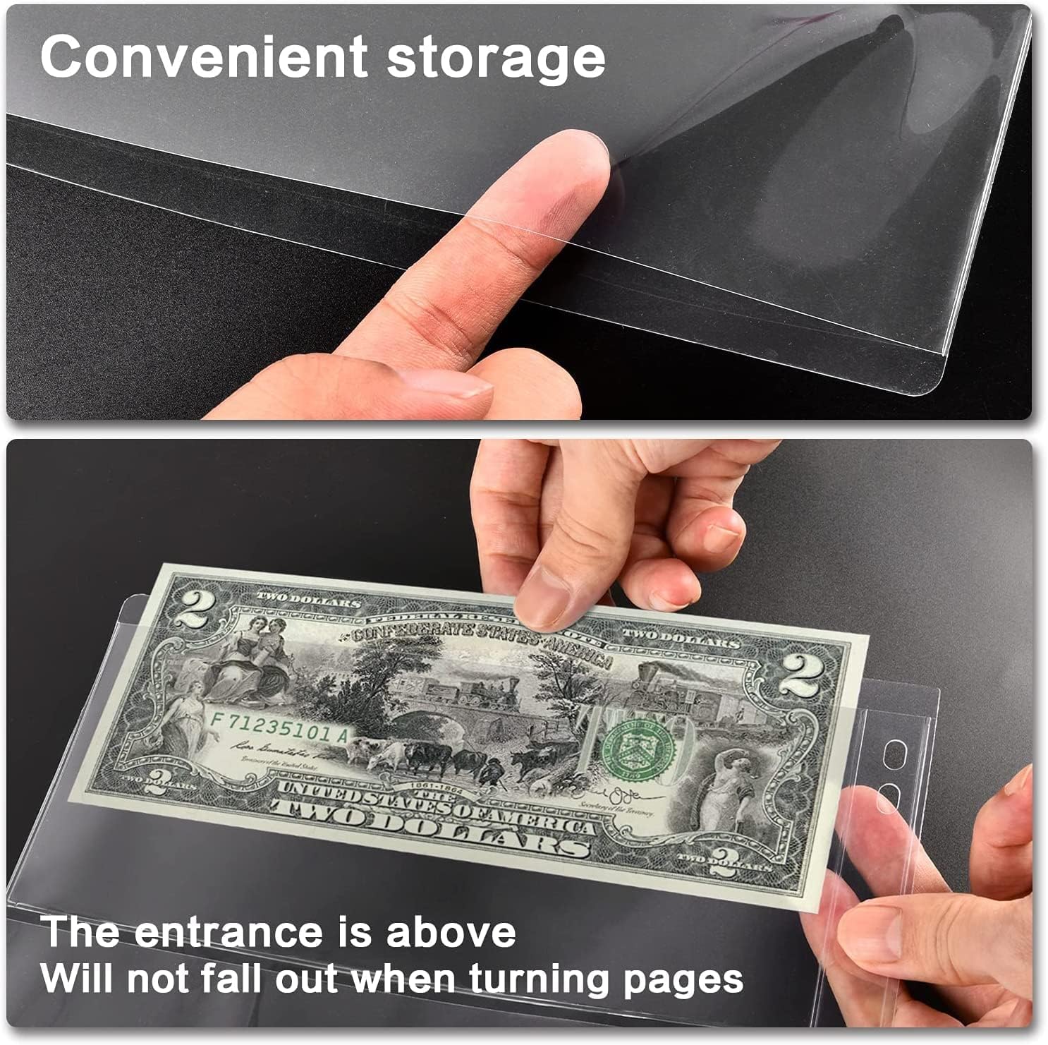 Lewano Currency Sleeves for Collectors - Acid-Free Plastic Currency Sheets, Punched Currency Album Pages for Paper Money Collection, Dollar Bills, Foreign Currency, or Coupons (30 Sheets) 1