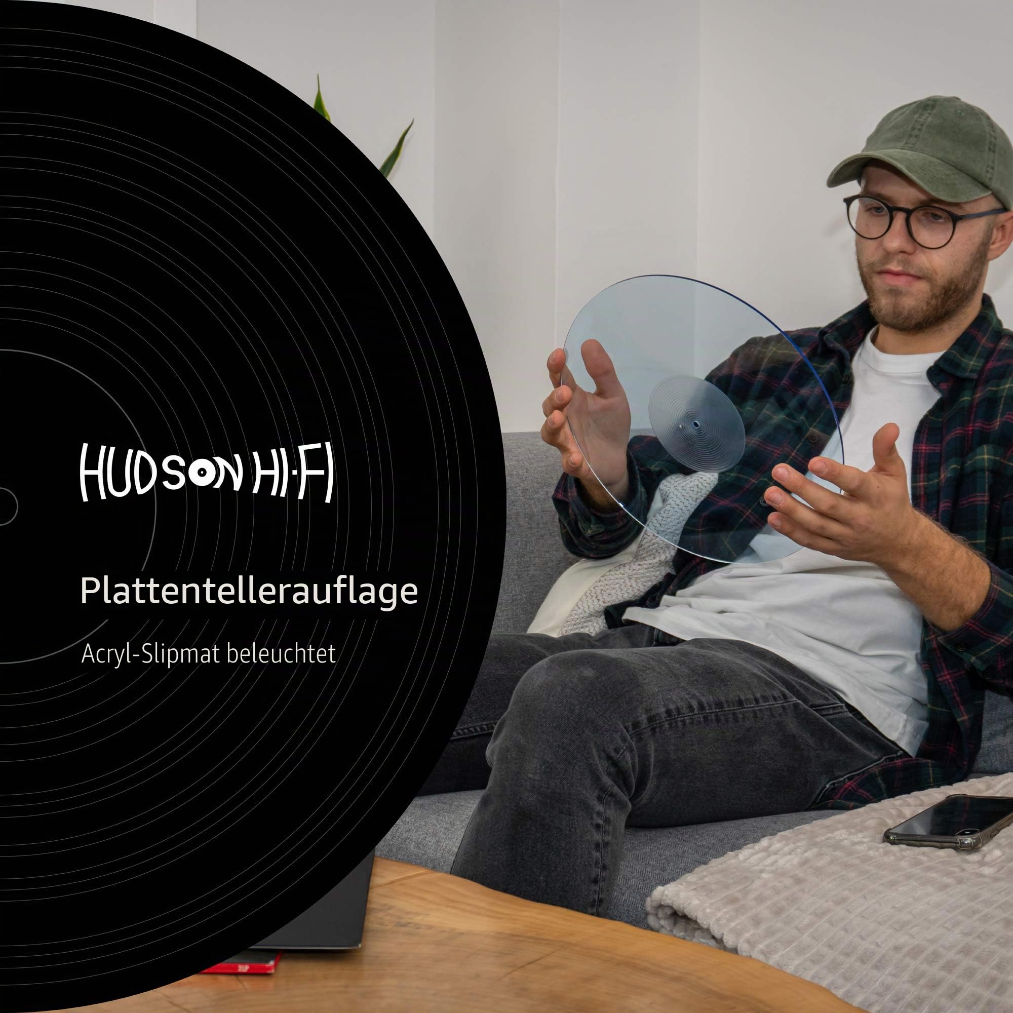Hudson Hi-Fi Plattenspieler - Matte aus Acryl - BlueLit - LP Slipmat