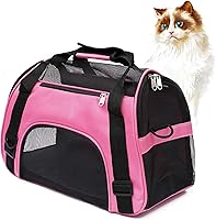 MuchL Small Cat Carrier Pink - Soft-Sided Airline Approved for Kittens Puppies Rabbits, Lightweight Travel Pet Bag 16x7.5x9.5"