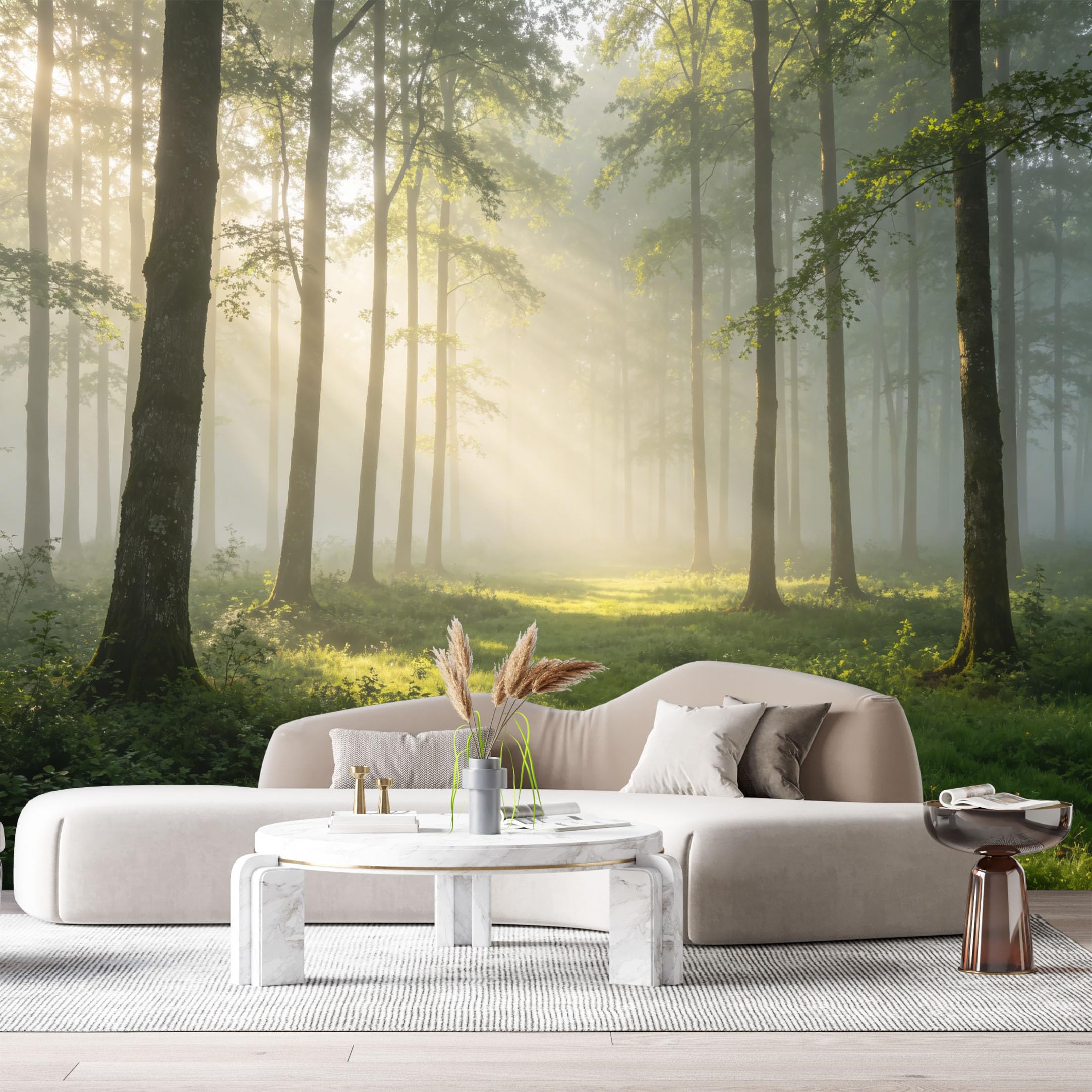 Custom Size Wall Murals Morning Sunlight Forest Landscape Misty Trees Botanical Nature SelfAdhesive Wall Fabric Removable Large Wallpaper for Photo Living Room