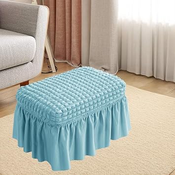 Ottoman Cover Rectangle, Stretch Storage Ottoman Slipcover with Skirt Storage Ottoman Bench Slipcovers Soft Removable Footrest Stool Covers for Living Room Decorative-Blue-Small