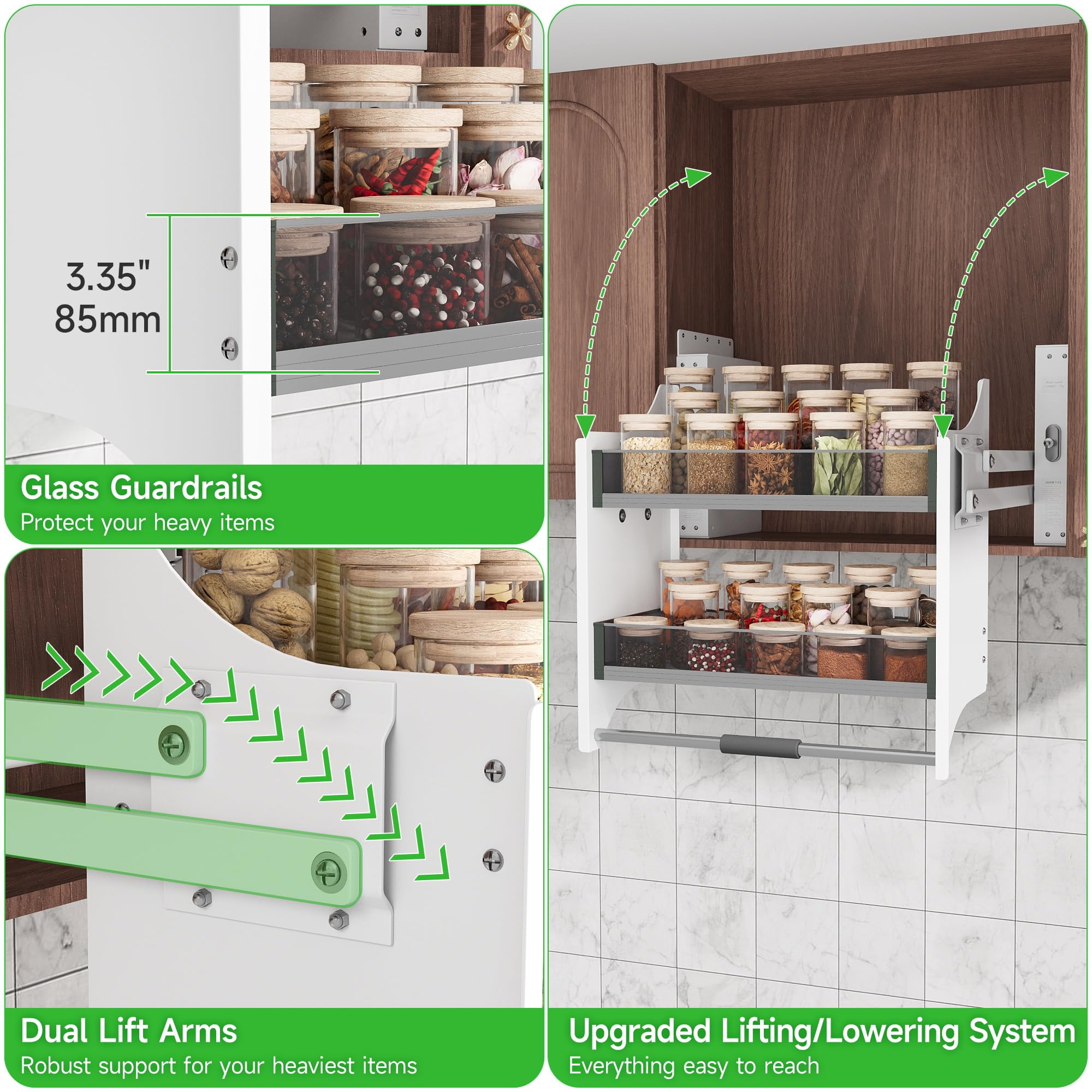 How to Clean Inside Kitchen Cabinets 3 SOFRON 2-Tier Pull Down Shelf for Kitchen Upper Cabinet 22-24 Width — product photo