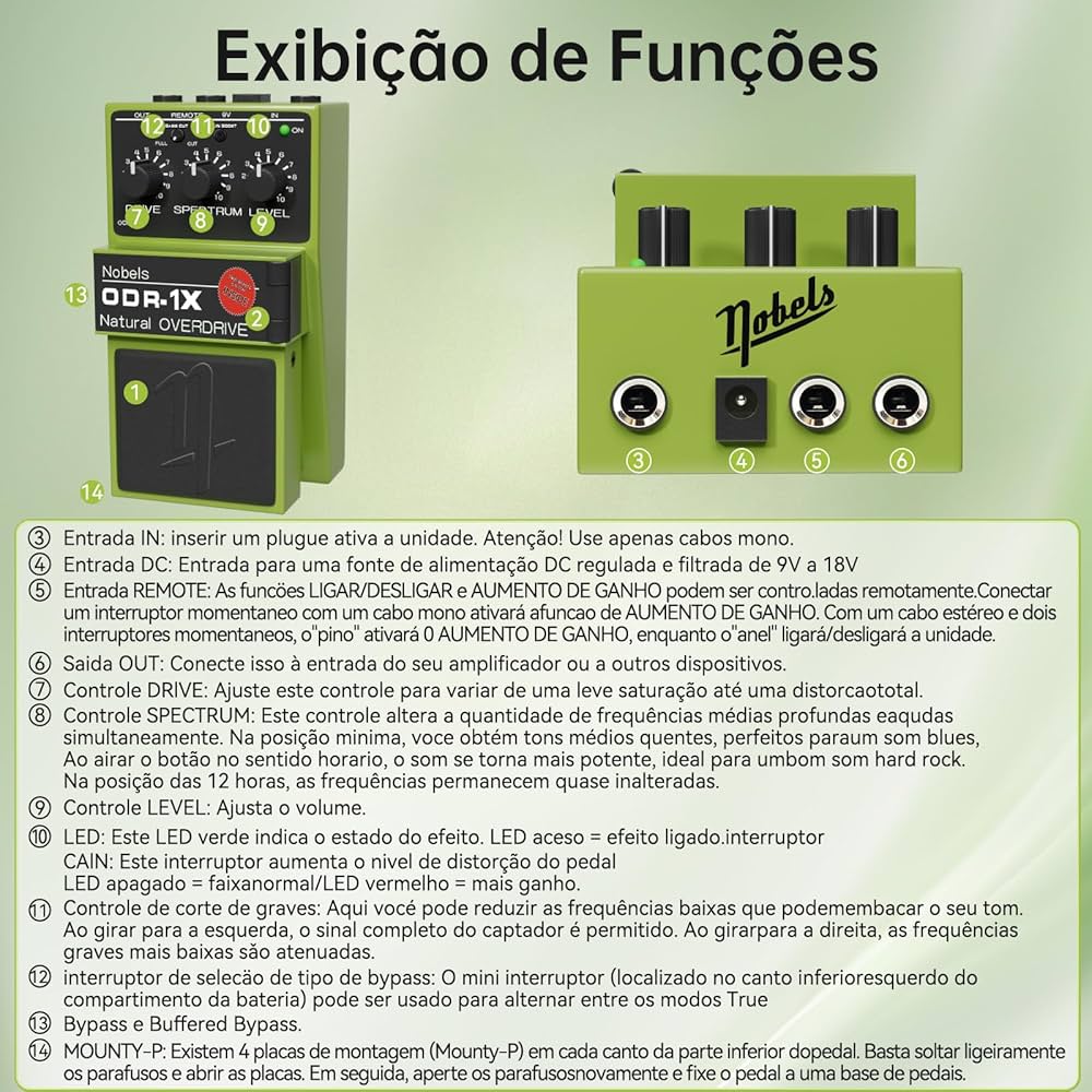 Nobels ODR-1 X Pedal de Overdrive Analógico com True Bypass