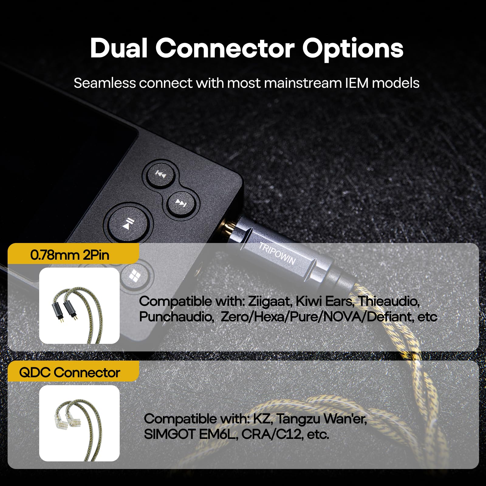 Linsoul Tripowin Cygnus Cavo IEM Ibrido in Rame Monocristallino, Filo di Ricambio per Cuffie HiFi LITZ TYPE5 e AWG 17 per In Ear Monitor e Auricolari con Cavo (Recessed 2Pin)