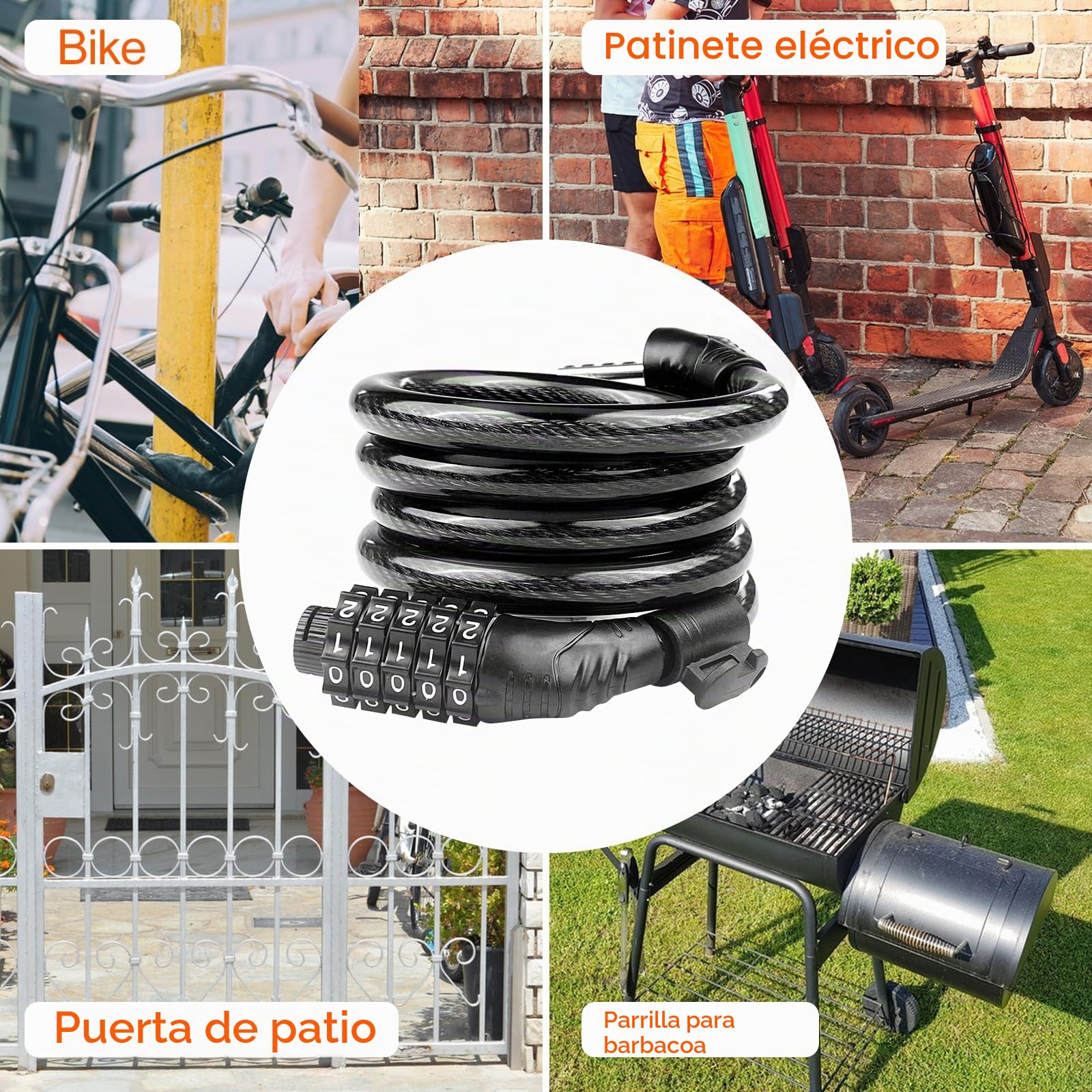 Lectorias 120CM Candado Bicicleta, Candados con Combinacion de 5 Dígitos | Cadena Bicicleta Antirrobo, Cable de Bloqueo, Cerradura de Cable, Cadenas Antirrobo Moto, Cerraduras