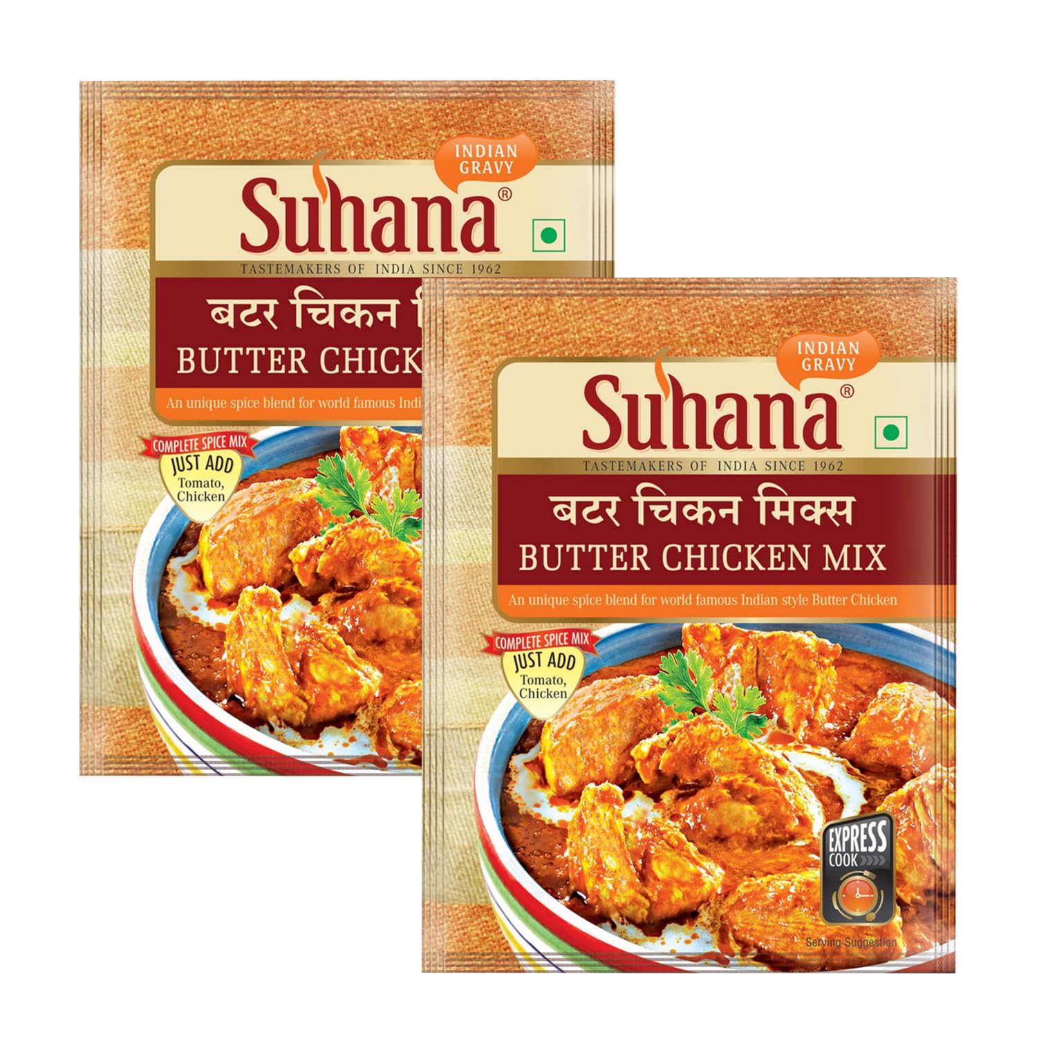 Suhana Spices Mix Powder (Ready To Eat) - Curry Masala Recipe Mixes Casserole Seasoning Herbs - Simplifies & Speeds Up Cooking Process (Pack of 2, Butter Chicken Mix (Dairy Free) 50g (RTE))