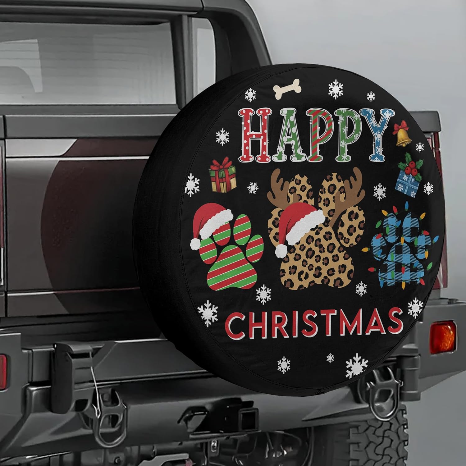 ThangPham Shop Christmas Cute Dog Spare Tire Cover with/Without Backup Camera Hole – Christmas Theme Design for Lovers