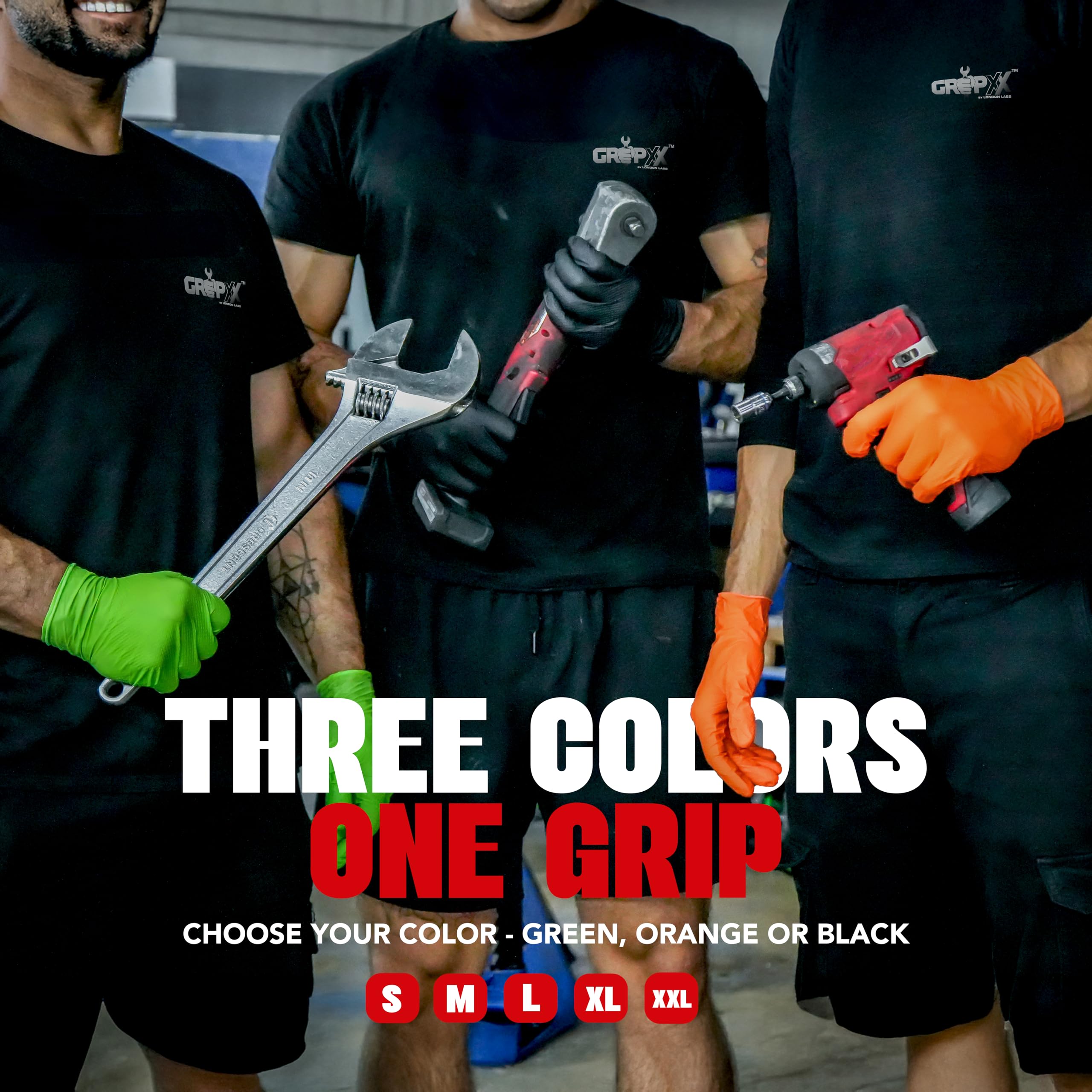 GRIPXX Guantes de nitrilo negros de 8 mm – Muy resistentes, textura de diamante en relieve 3D – Sin látex y sin polvo – Industrial, mecánico, servicio de alimentos – Guantes desechables para tareas
