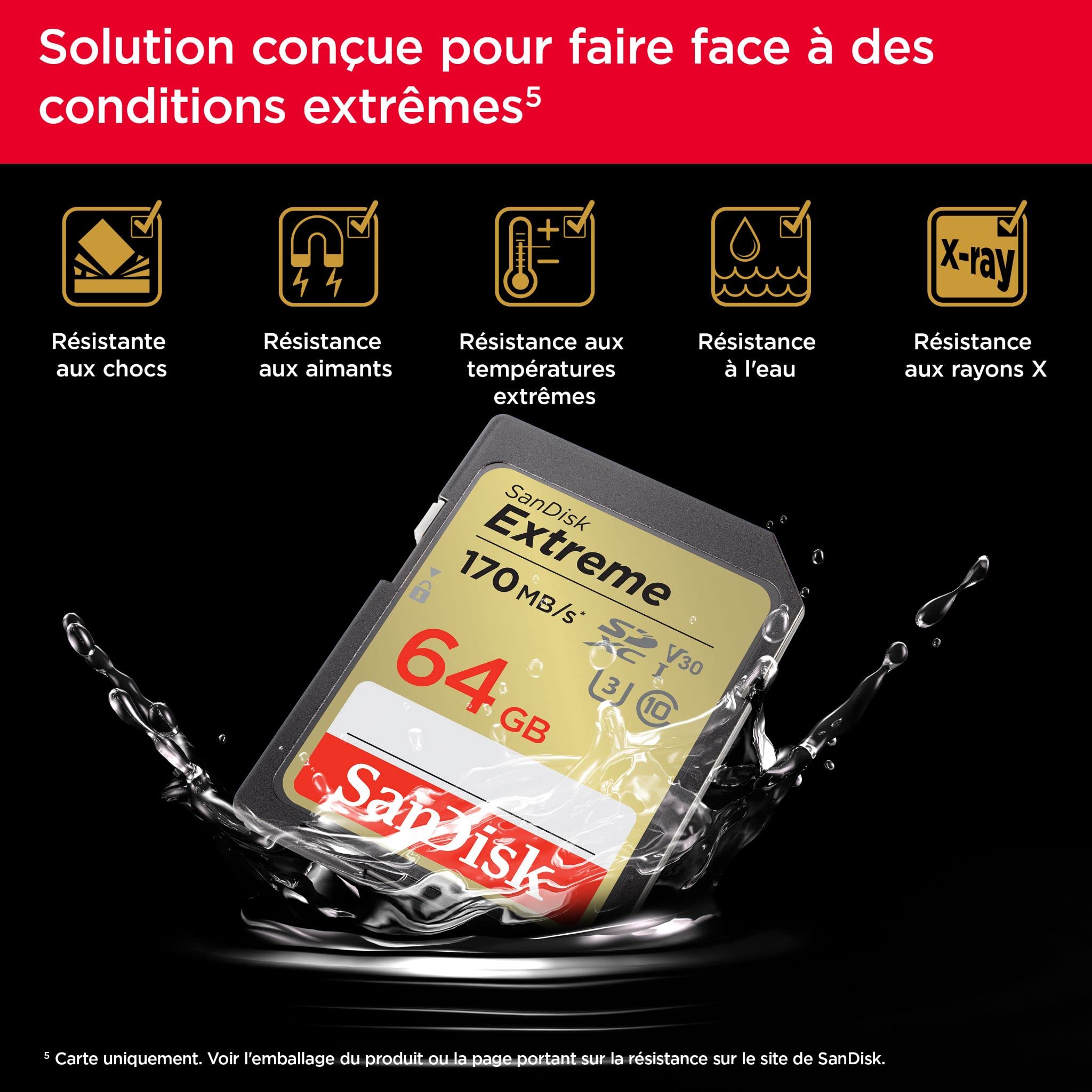 SanDisk 64GB Extreme SDXC kort UHS-I U3 V30 170 MB/s
