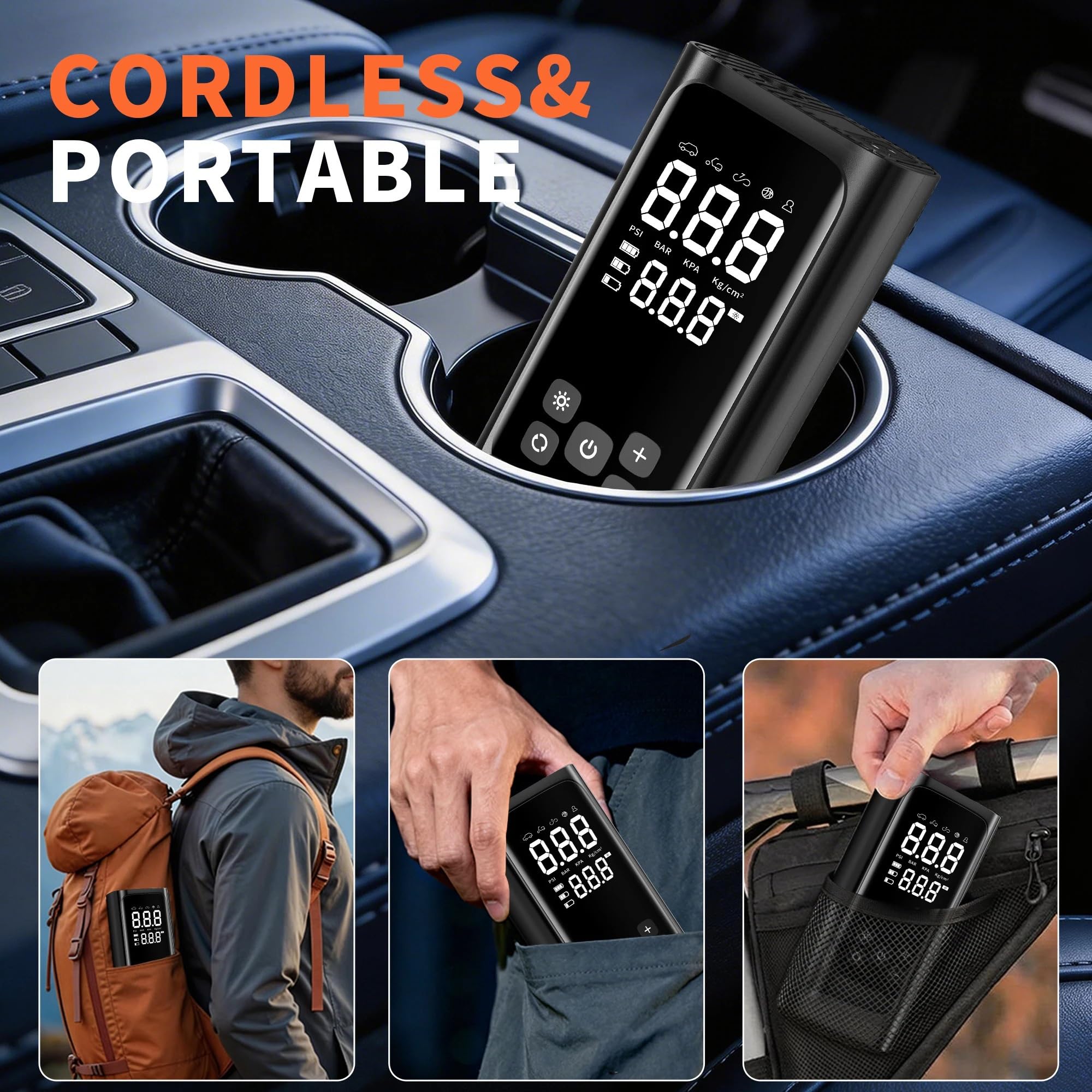 Compresores de Aire portátiles Inflador de neumáticos con Bomba de Aire portátil, compresor de Aire de 150PSI con manómetro Digital para Coche, Bicicleta y Motocicleta Inflador Ruedas Coche