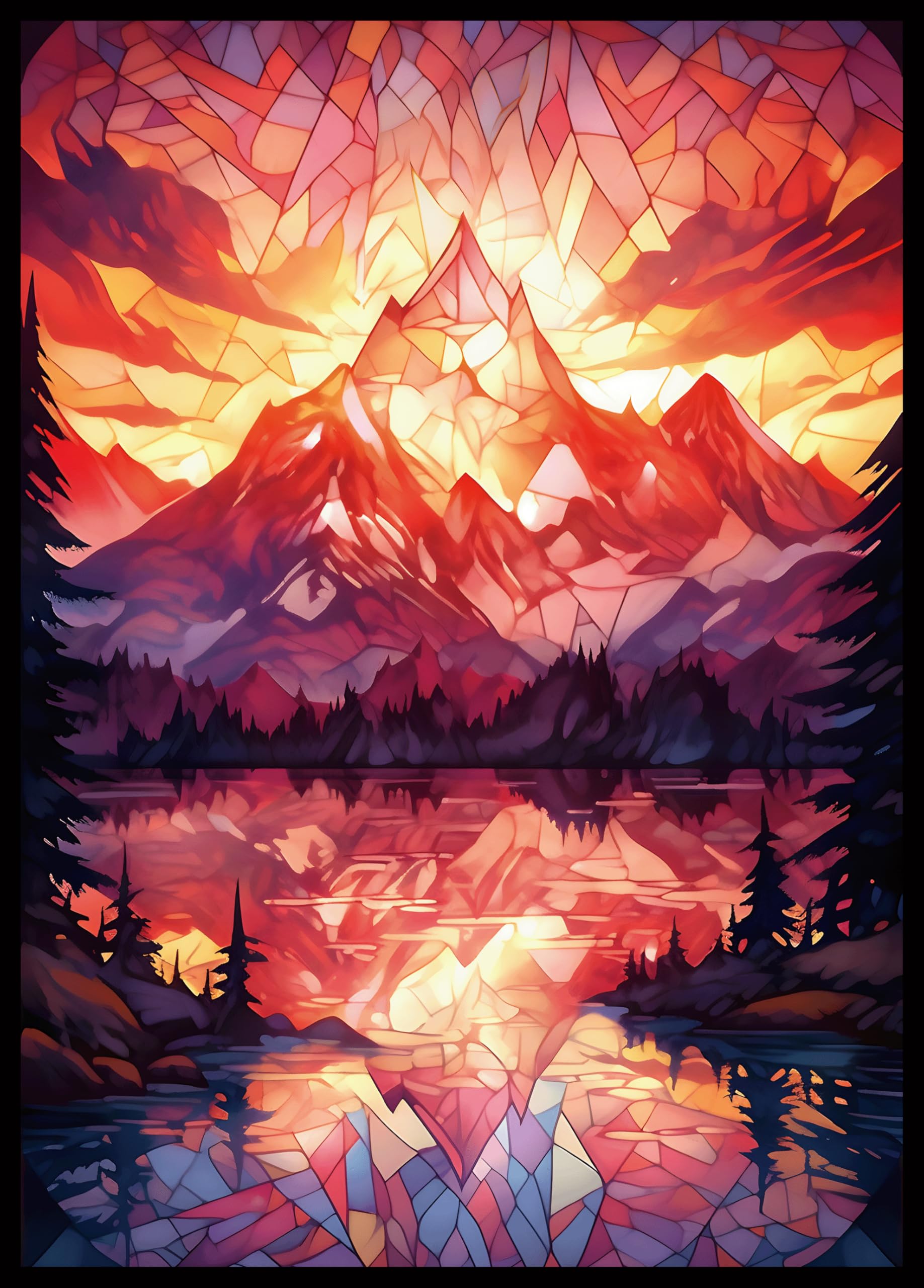 MTG Card Sleeves -Stained Glass Mountain- Ultra Clear Front & Matte Finish Back, 100 Count Standard Size TCG Sleeves, Matte Art Sleeves for Magic The Gathering