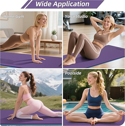 Miniatura 6 de HAHE Yoga Mat Thick, 72"x32"x0.4"Th (10mm), Wide Non-Slip Exercise Mat with Carry Strap, Double-Sided POE Fitness Mat for Yoga, Pilates & Floor