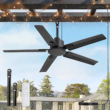 Fanbulous 48" Outdoor Ceiling Fan No Light,IP65 Wet Rated Waterproof Black | 6-Speed DC Motor, Farmhouse Gazebo Fan for Porch Patios Pavilion,without light