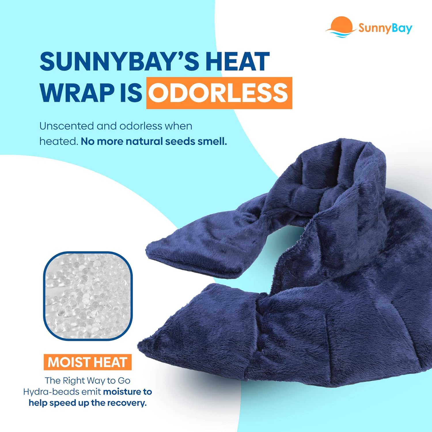 SunnyBay Microwave Heating Pad, Microwavable Heated Neck and Shoulder Wrap with Extra Coverage for Upper Back Pain Relief, Odorless Weighted Dual Purpose Cape for Moist Hot or Cold Therapy, Blue