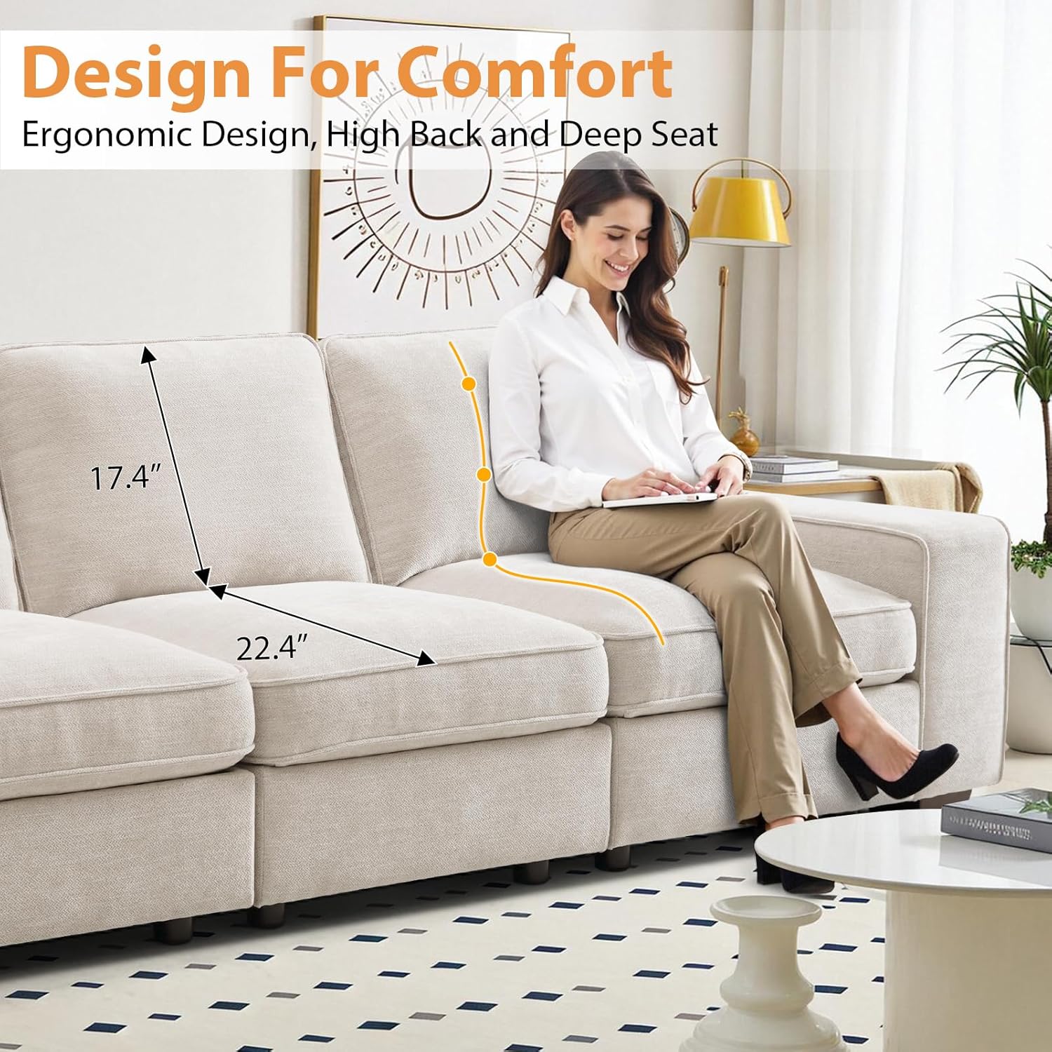 72" Modular Sofa Couch with Seats Storage, Comfy 2-Seater Chenille Fabric Loveseat Sectional Couch for Living Room, Office, Small Space, USB Charging, Side Pockets, Couch with Removable Cover (Beige) Beige 72" Loveseat