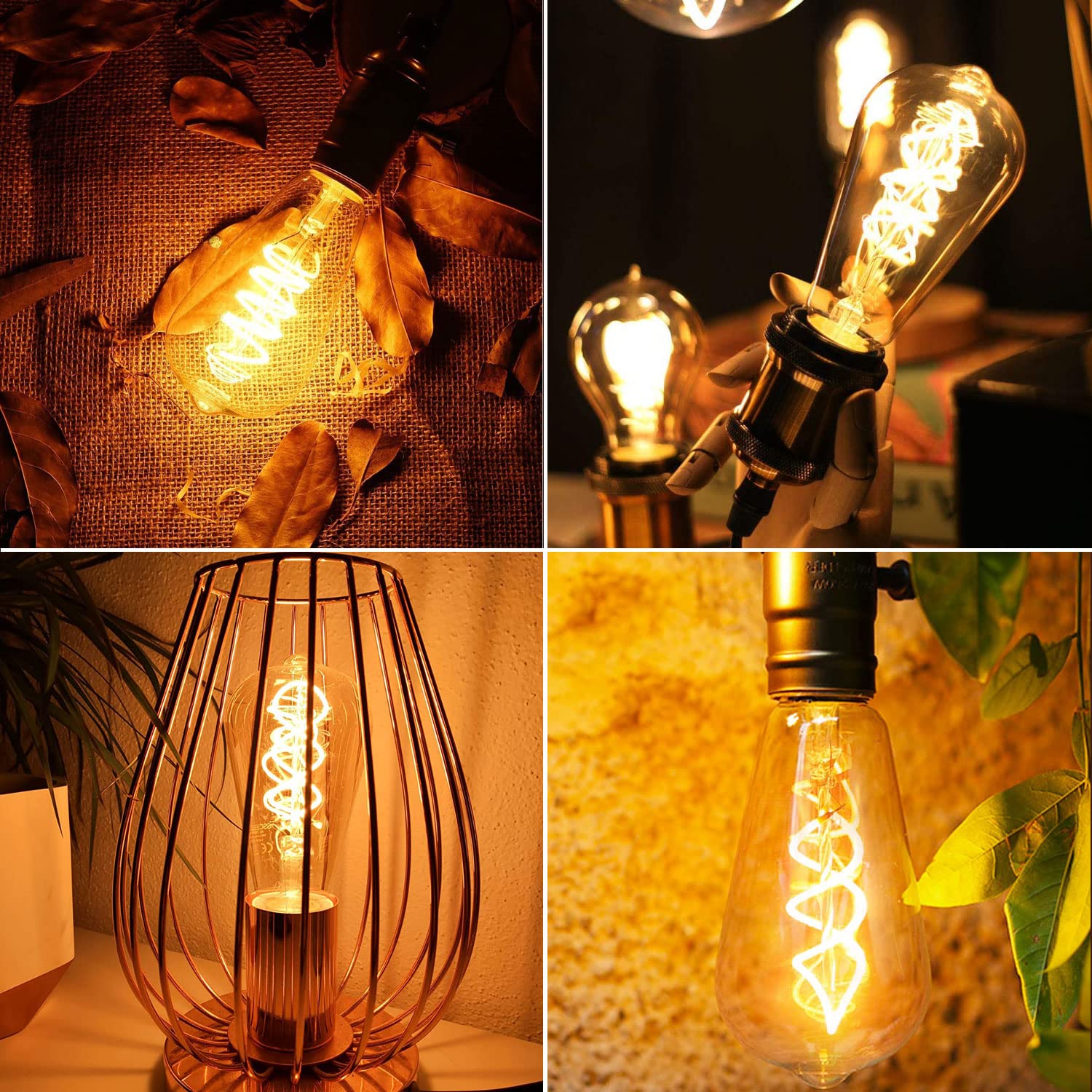 Edison Vintage Glühbirne E27 4W Dimmbar LED ST64 - Bernstein, 6 Stück