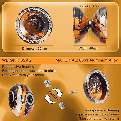 Miniatura 2 de YOYOSTUDIO Yoyo profesional T16 Responsive Yoyo para niños de 8 a 12 años, yoyos de metal profesional con kit de rodamientos de yoyo, 10 cuerdas de