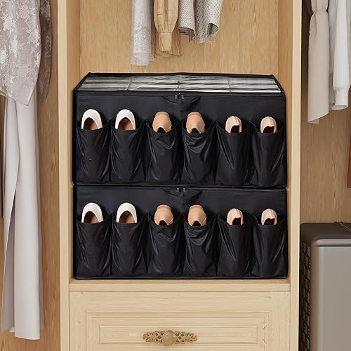 Miniatura 8 de Organizador de zapatos para armario, solución de almacenamiento de zapatos con cubierta transparente y separadores ajustables, caja de zapatos de