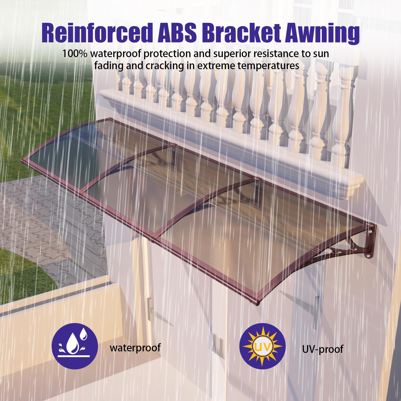 Vordach für Haustür 150 × 400 cm, Überdachung mit ABS-Halterungen, Vordach Regen-, Schnee- und UV-Schutz – Vielseitig für Eingang, Fenster & Terrasse