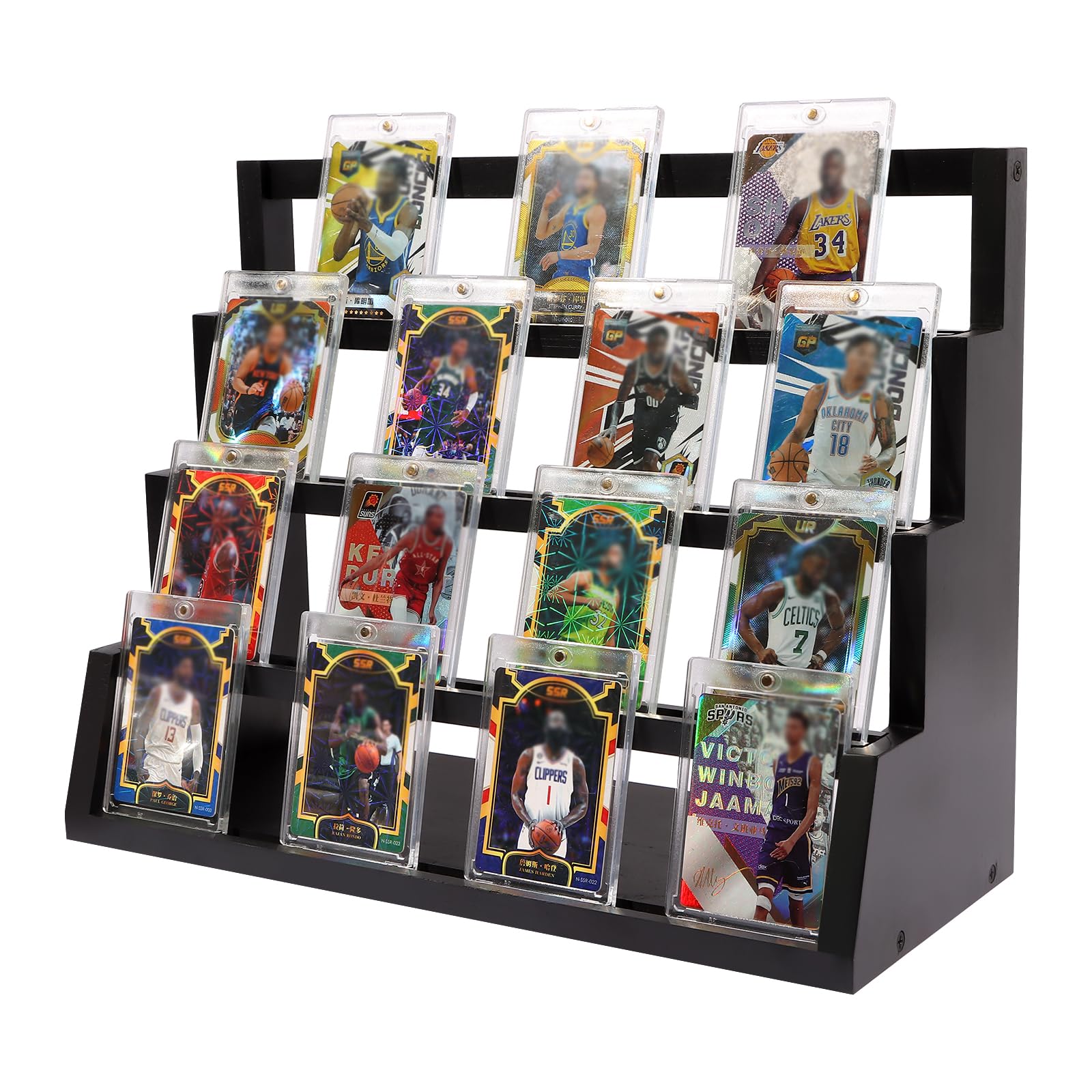 MCAEFER ZHCY 4-Tier Graded Trading Baseball Football Sports Card Display Case,Wooden Card Display Stand,Exquisite Trading Card Display for Card Game