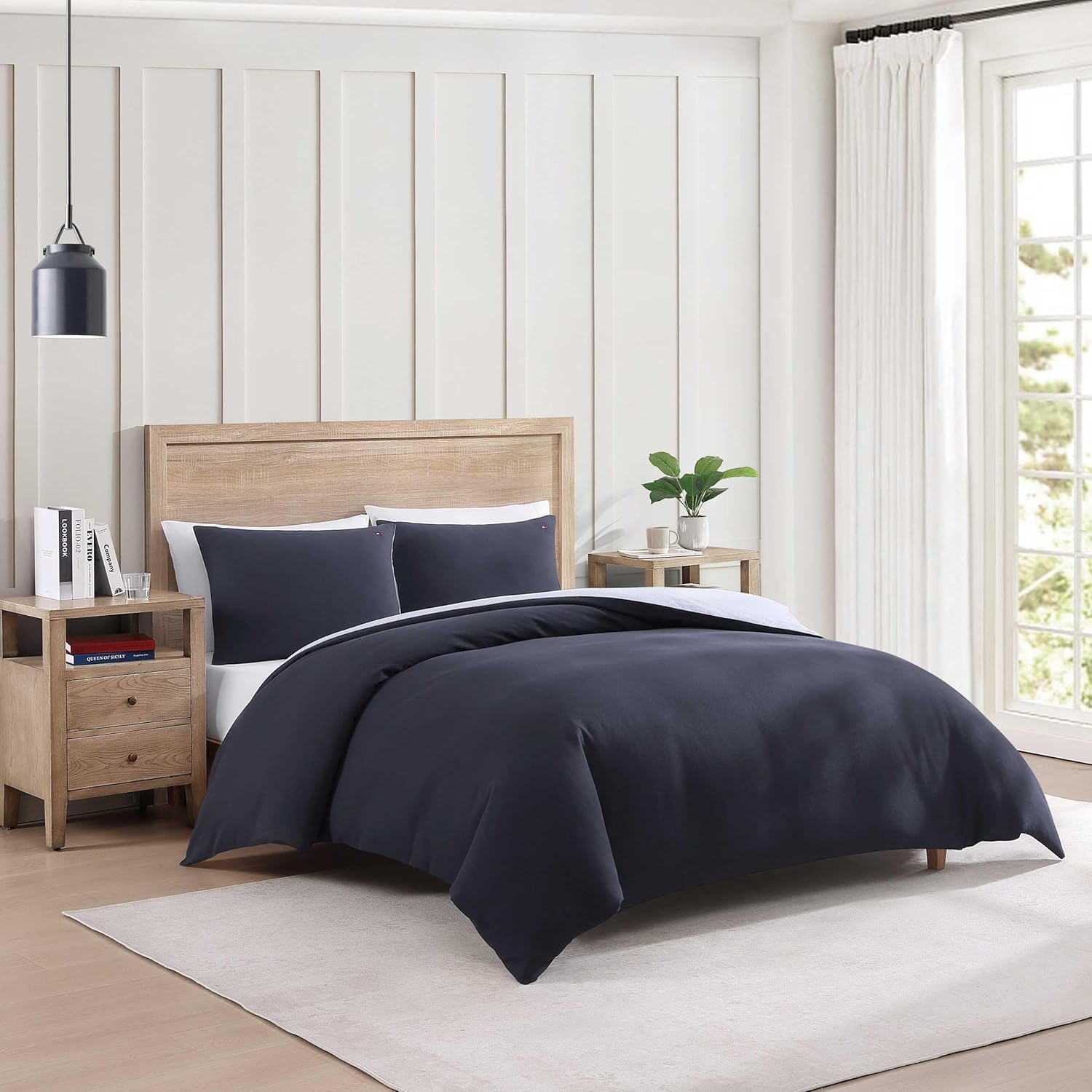 Tommy Hilfiger - Duvet Set, Super Soft Bedding with Matching Shams, Solid Bed Essentials (Micro Pique Navy, King) Micro Pique Navy King
