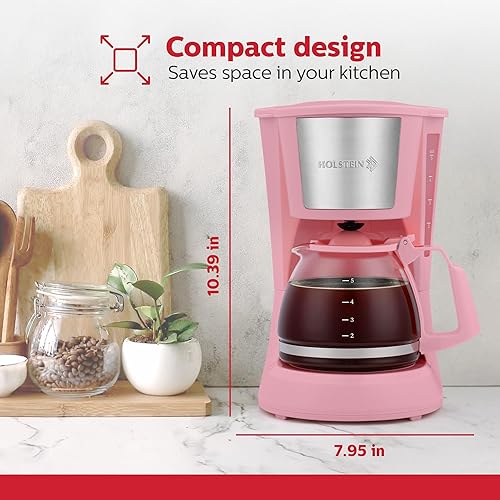 Miniatura 6 de Holstein Housewares Cafetera de goteo de 5 tazas, compacta y fácil de usar, con pausa y servicio automático, filtro reutilizable, cuchara medidora y