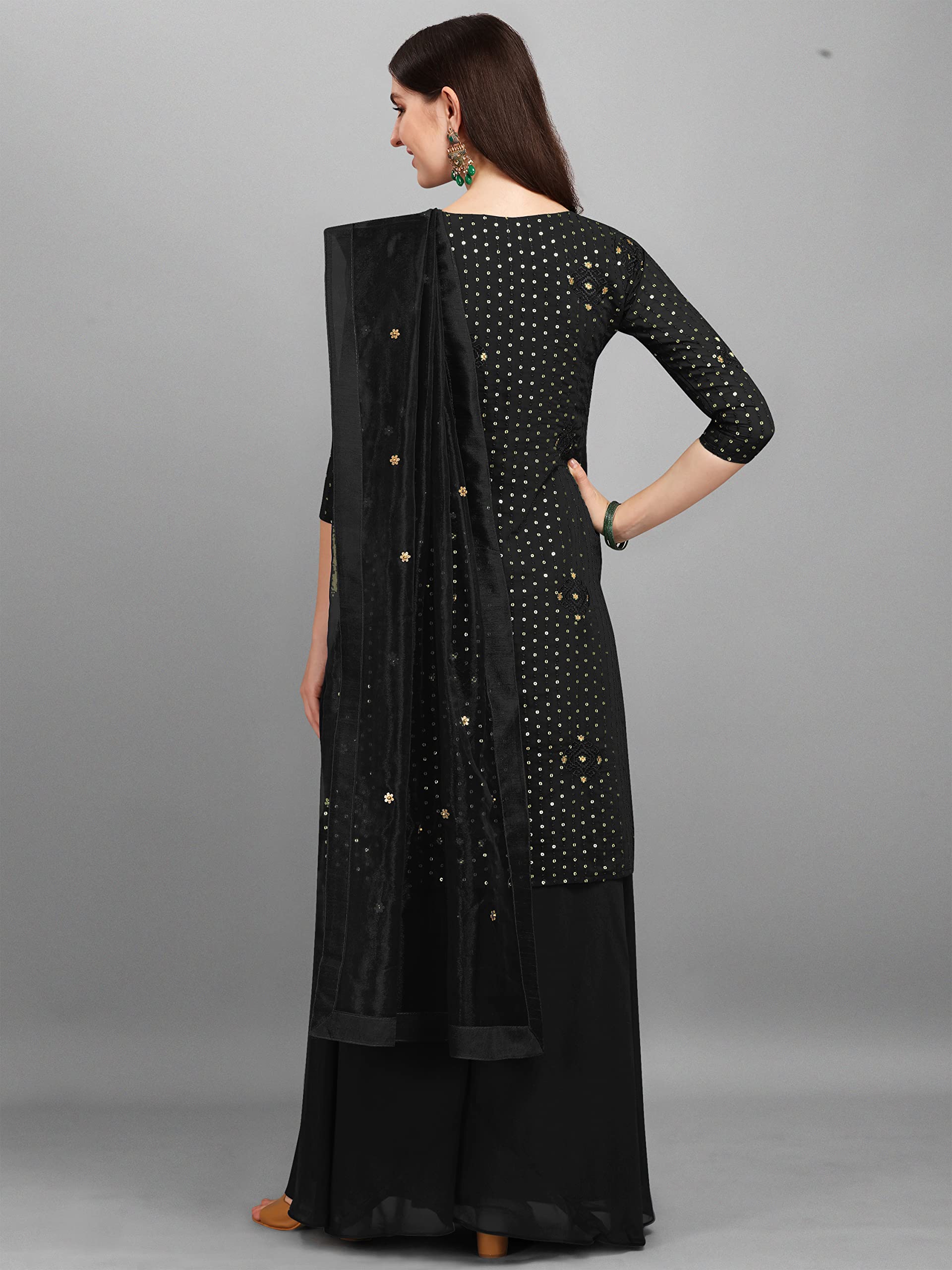 Fashion Basket Womens Gerogette Semi-Stitched Dress Material With Unstitched Sharara Black Salwar Suit (Fb-Ss-F1425_Black)