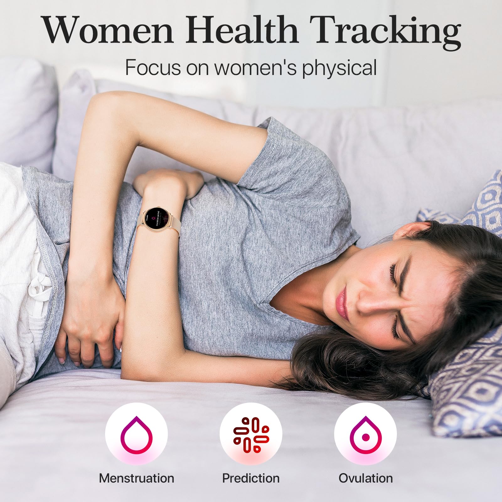 Montre Connectée Femme avec Appel Bluetooth, 1.39" inch Touchscreen Montre Intelligente avec 113 Modes Sport Fréquence Cardiaque Moniteur de Sommeil Assistant Vocal Chronometre pour Android iOS