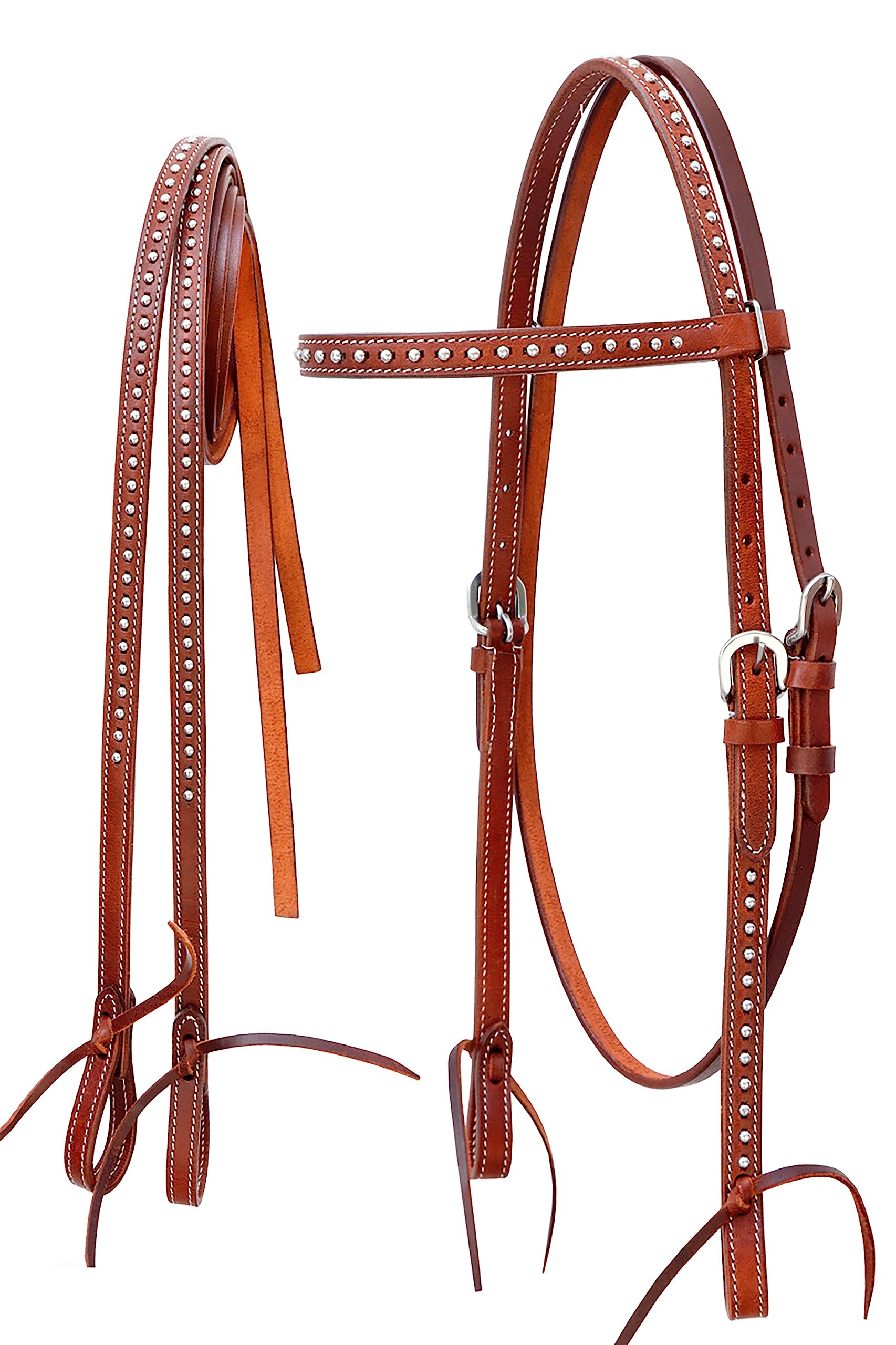 CHALLENGER Horse Western Full-Grain Oiled Leather Studded Bridle with Split Reins 78J01