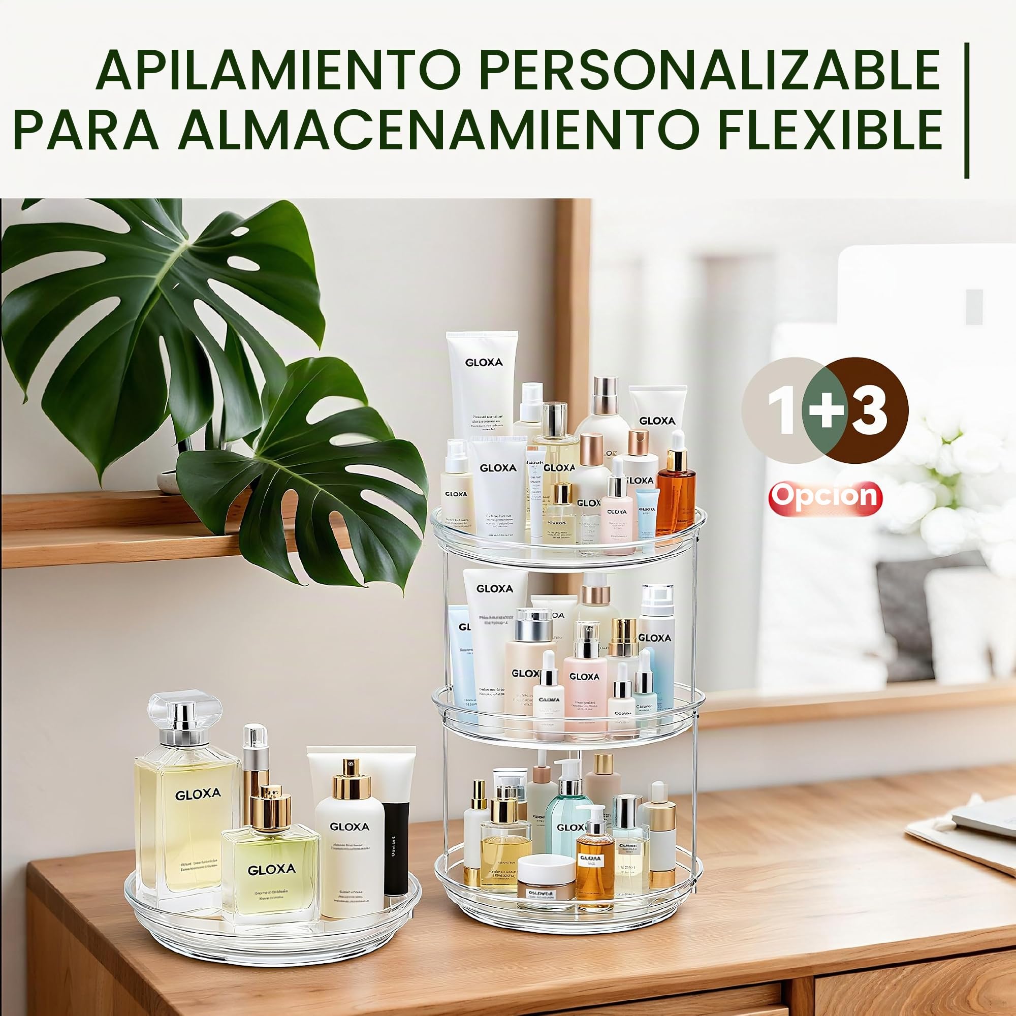 23.5CM Especiero Giratorio 360°, 2 Pisos Lazy Susan Despensa Organizador Especieros para Cocina Giratorio Estante de Plástico para Botellas, Cosmético, Armario, Despensa