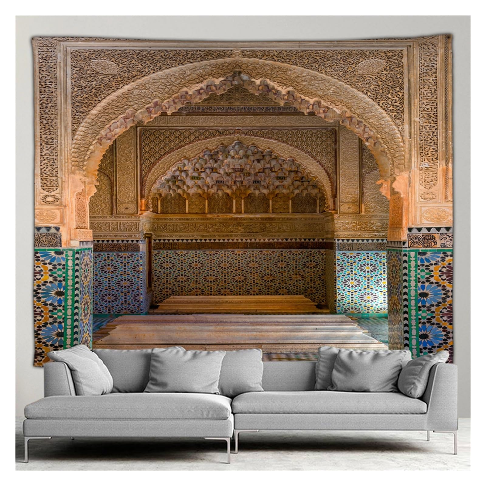 Wenyog 3330Sd-Gt Tapestry Wall Hanging Tapestry Wall Hanging Moroccan Architectural Tapestry Retro Islamic Geometric Pattern Wall Decor Mural For Bedroom, Living Room, Dorm For Bedroom Livingroom Dormitory(,W