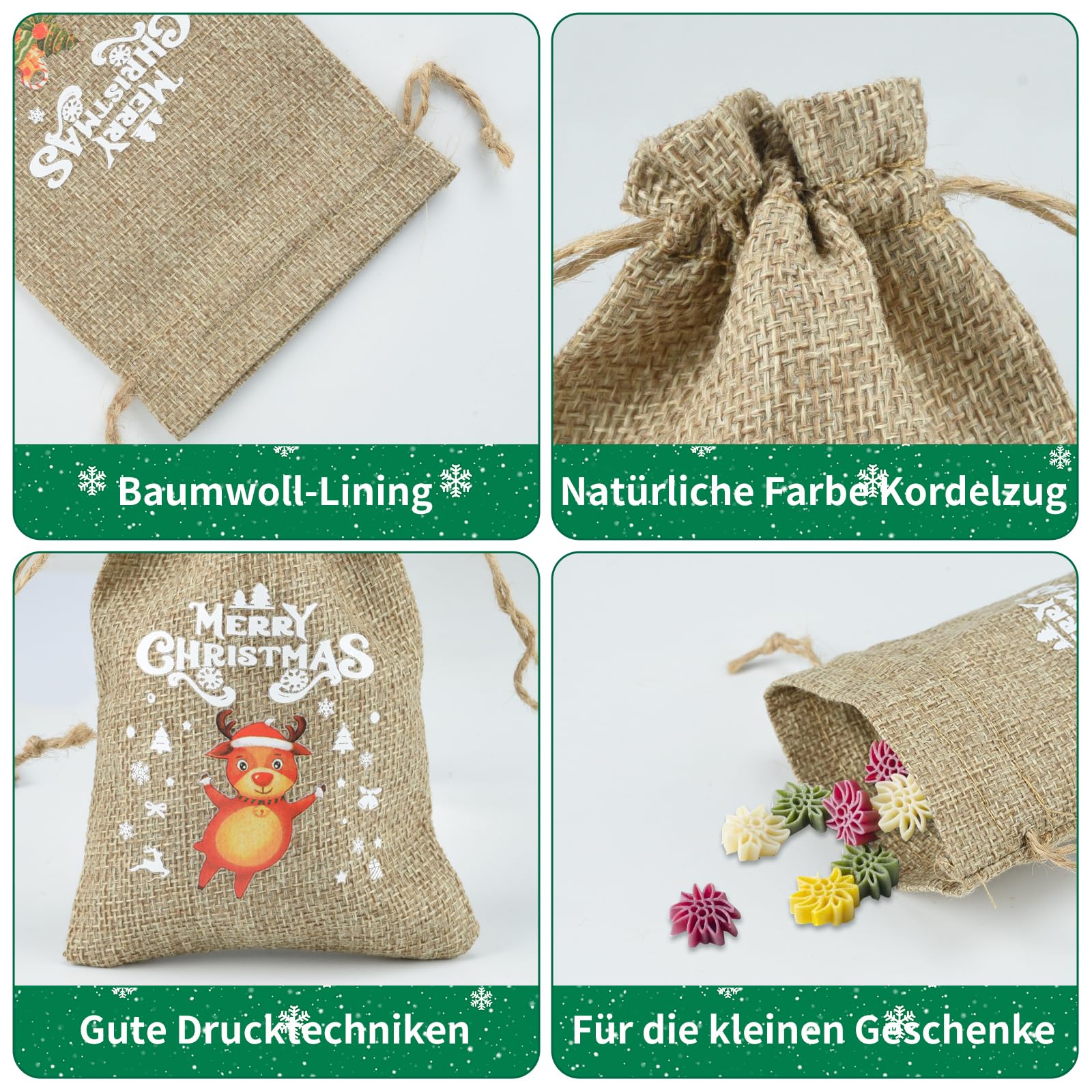 12 pezzi Sacchetti di iuta per Natale Calendario dell'Avvento Sacchetti di iuta 10 × 15 cm Sacchetto di iuta per Natale Sacchetti regalo per Calendario dell'Avvento Decorazione per albero di Natale