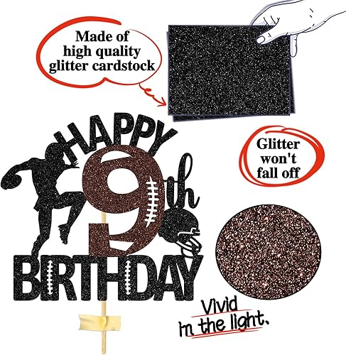 Miniatura 6 de Decoración para tartas de fútbol americano de 9 cumpleaños, decoración de fiesta de cumpleaños de 9 años para niño