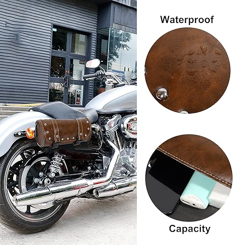 Miniatura 4 de X AUTOHAUX Bolsa de herramientas para motocicleta, bolsas para manillar, bolsa de equipaje de ciclismo, impermeable, piel sintética, redonda,